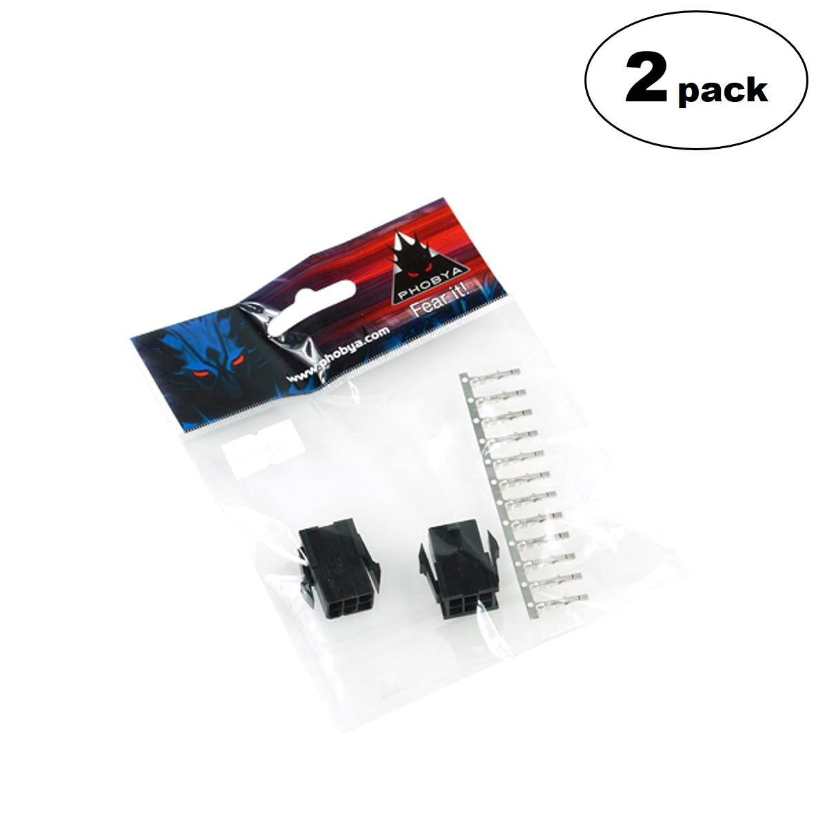 Phobya ATX Power Connector 6 Pin, Female, 2 pcs, Black, 2-pack