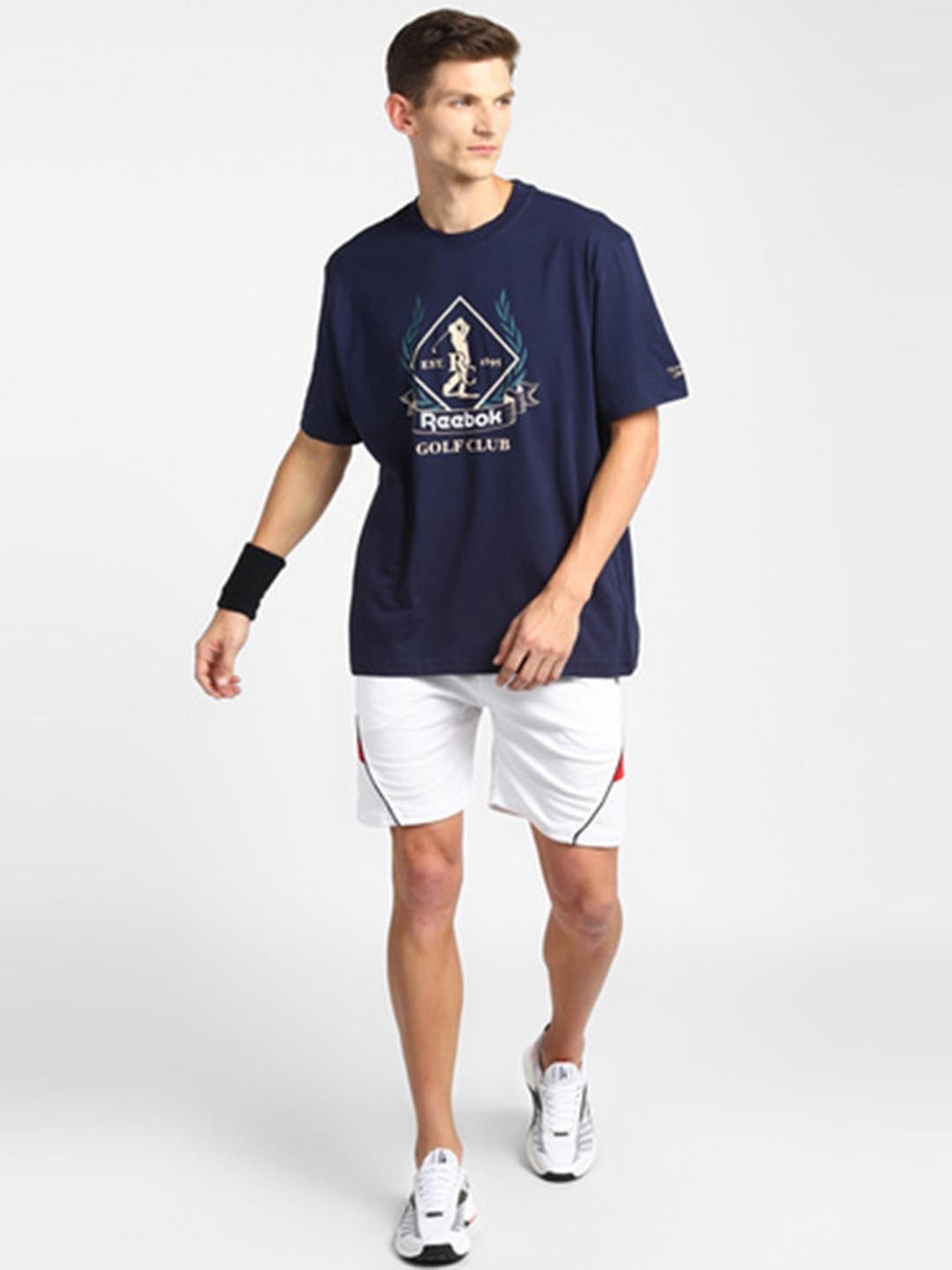 Reebok Navy Cotton Relaxed Fit Printed T-Shirt