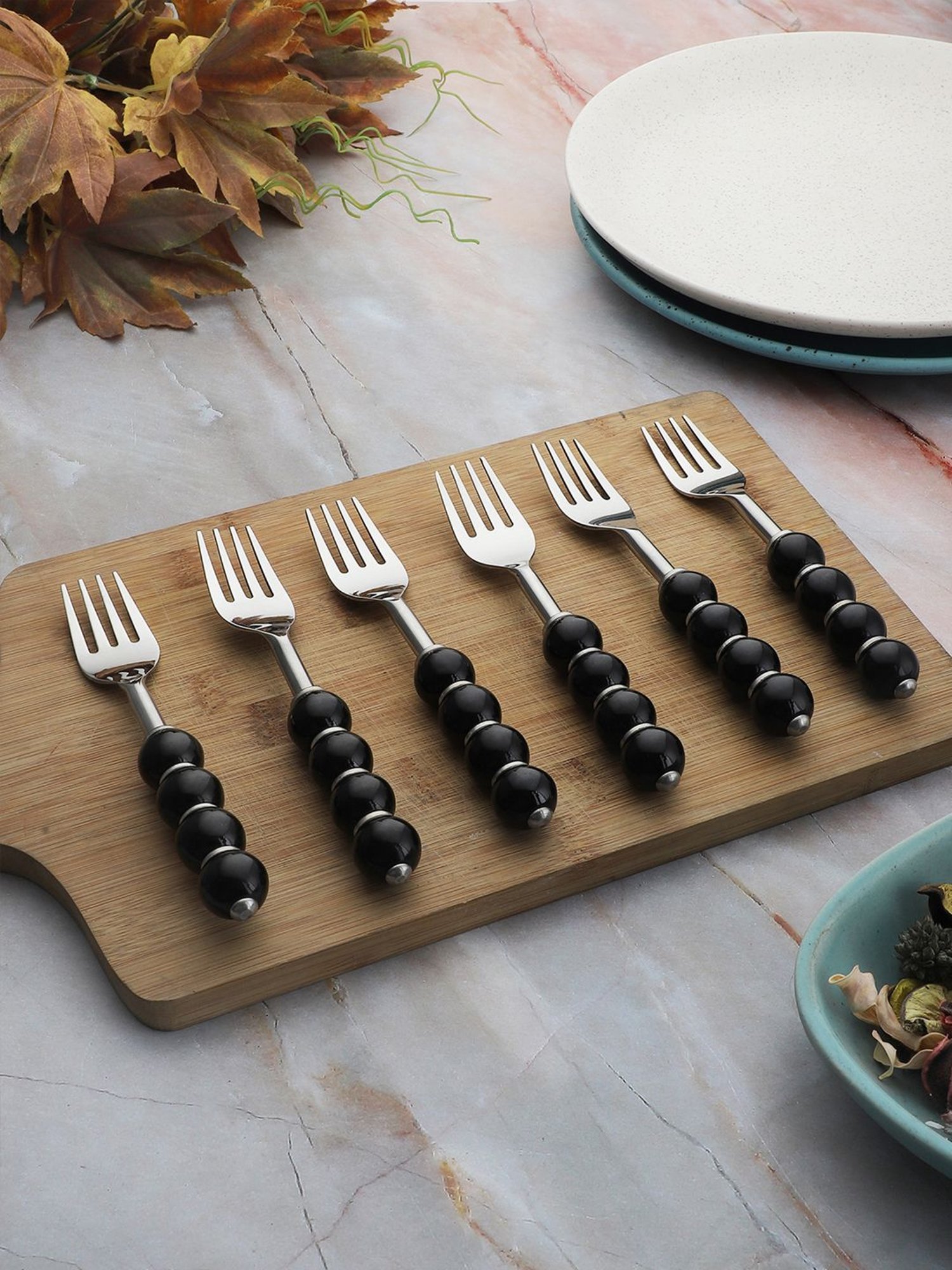 VarEesha Black Steel Forks - Set of 6