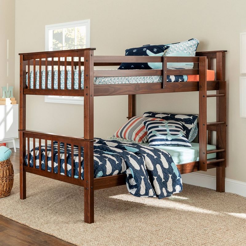 Twin Over Twin Transitional Cottage Solid Pine Bunk Bed Walnut - Saracina Home