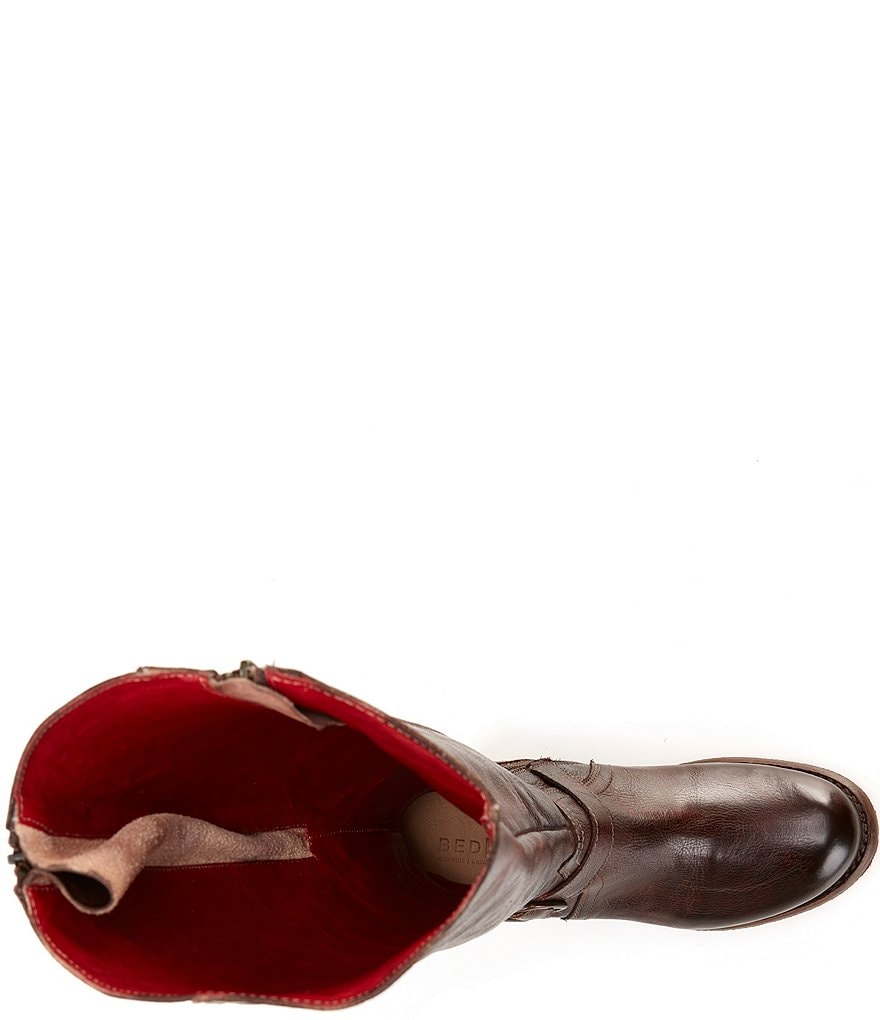 Bed Stu Glaye Buckle Detail Wide Calf Tall Leather Block Heel Boots