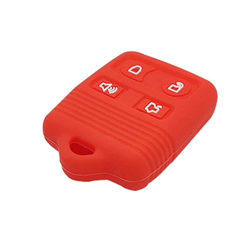 Autotech Remote Key Silicone Rubber Keyless Entry Shell Case Fob and Key Skin Cover 4 Buttons Fit For Explorer Edge Escort Expedition Explorer Focus Mustang Lincoln Navigator (Red)