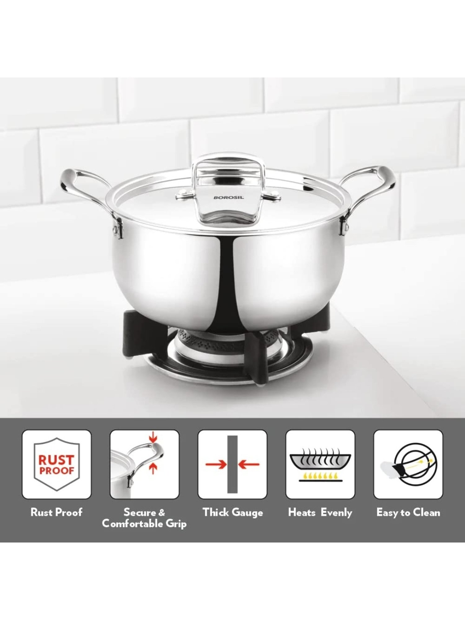 Borosil ?Silver ?Stainless Steel Casseroles (2100 ML)