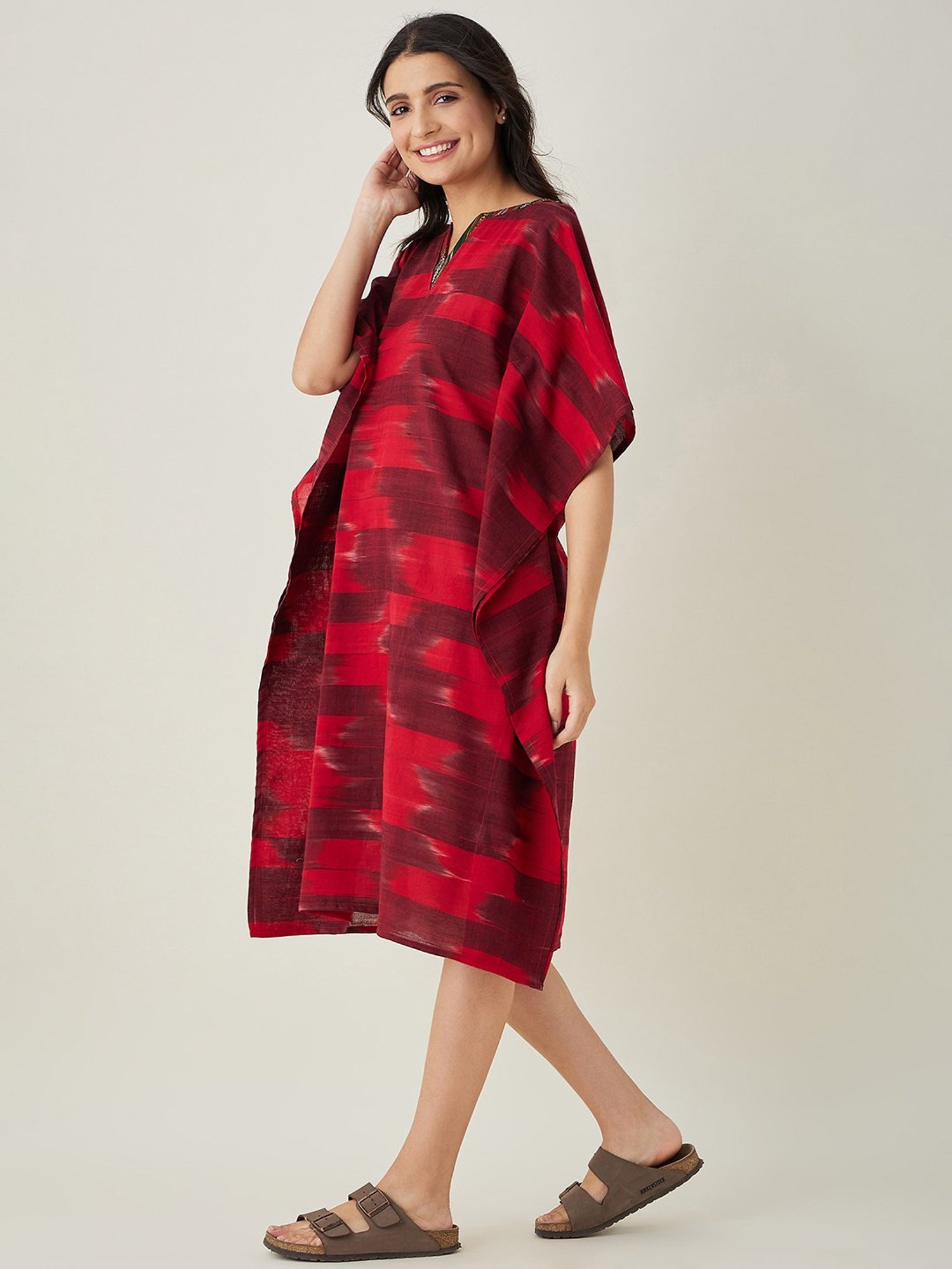 The Kaftan Company Red Cotton Kaftan Dress