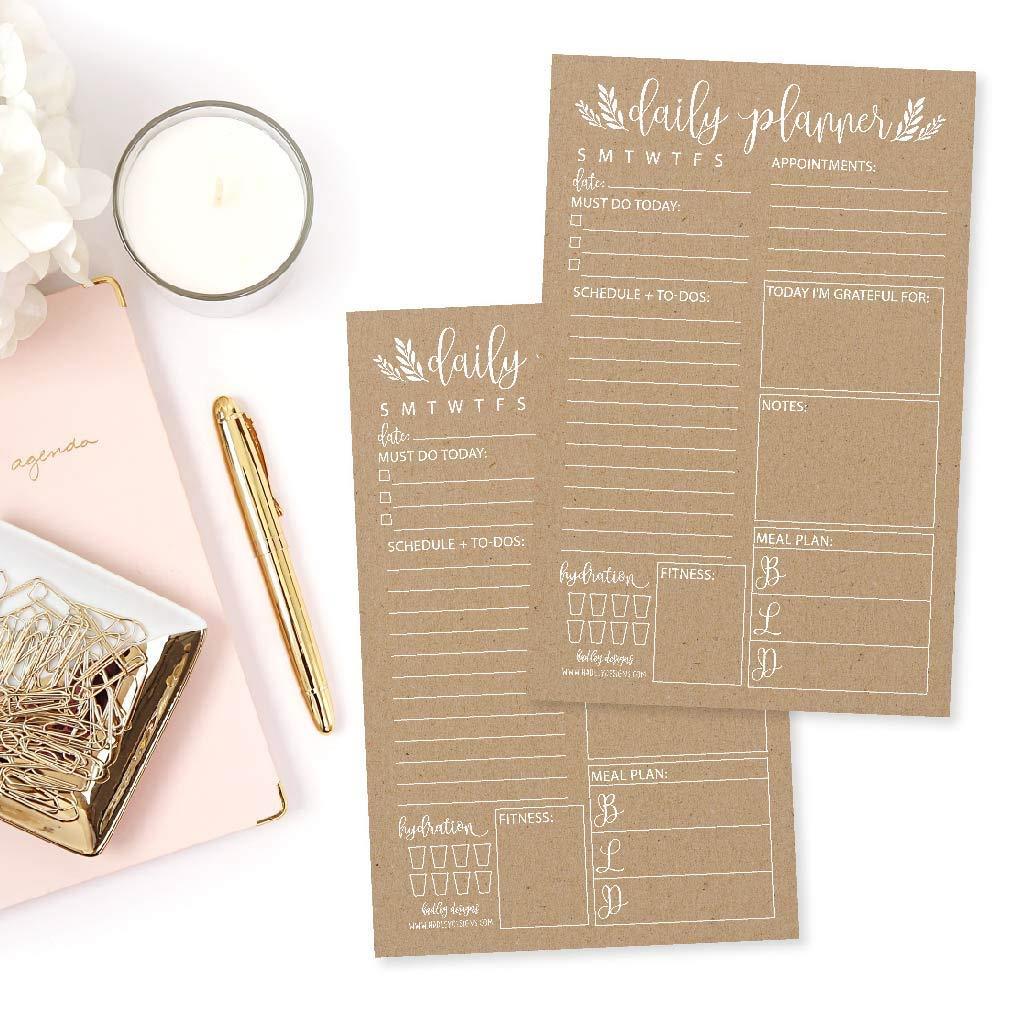 Rustic Undated Daily Task Planner To do List Pad, School Family Life Work Personal Productivity Notepad, Day Schedule Organizer, Cute Water Health Fitness Exercise Goal Habit Tracker 50 Tear Off Pages