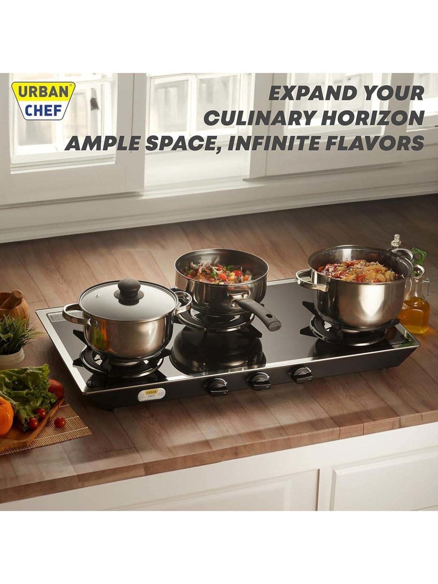 Urban Chef Gas Stove with 3 Burners ( Silver )