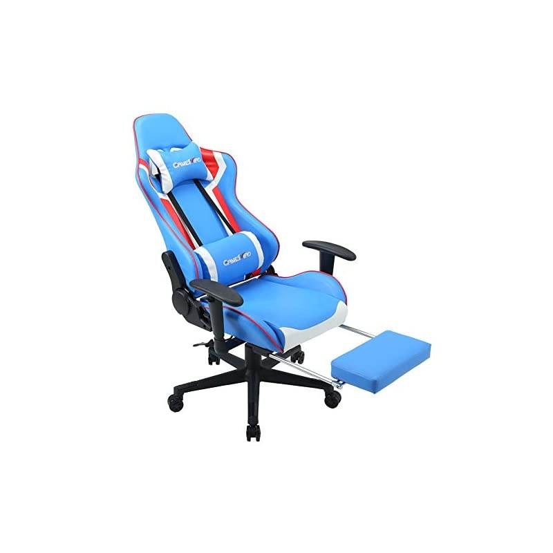 Back PU Leather Swivel Gaming Chair with Adjustable Lumbar Support Headrest Footrest Video Game Chair Racing Office Chair (Bule)