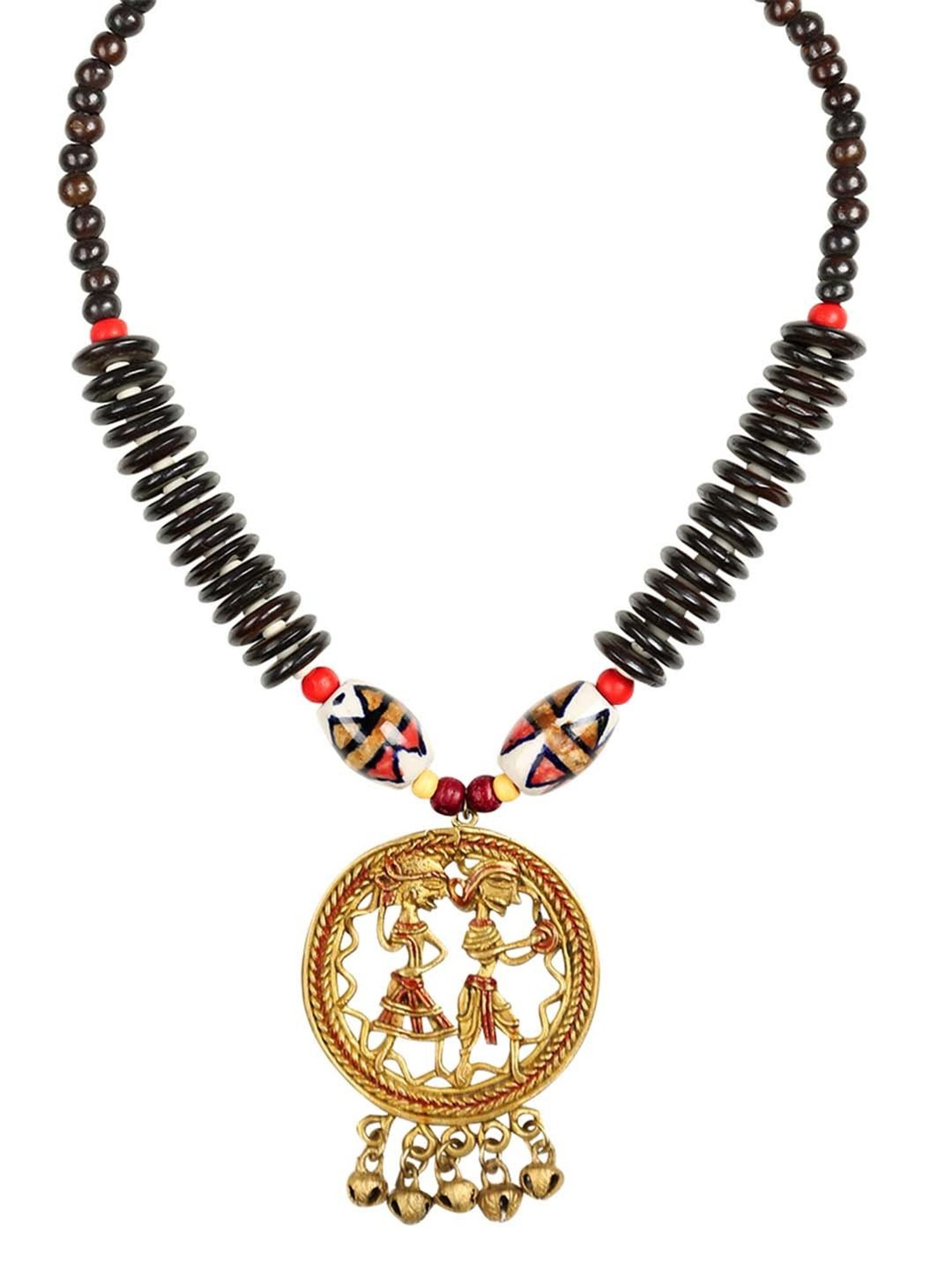 ExclusiveLane 'Tribal Couple Rounds' Black & White Brass Necklace Handcrafted in Dhokra Art