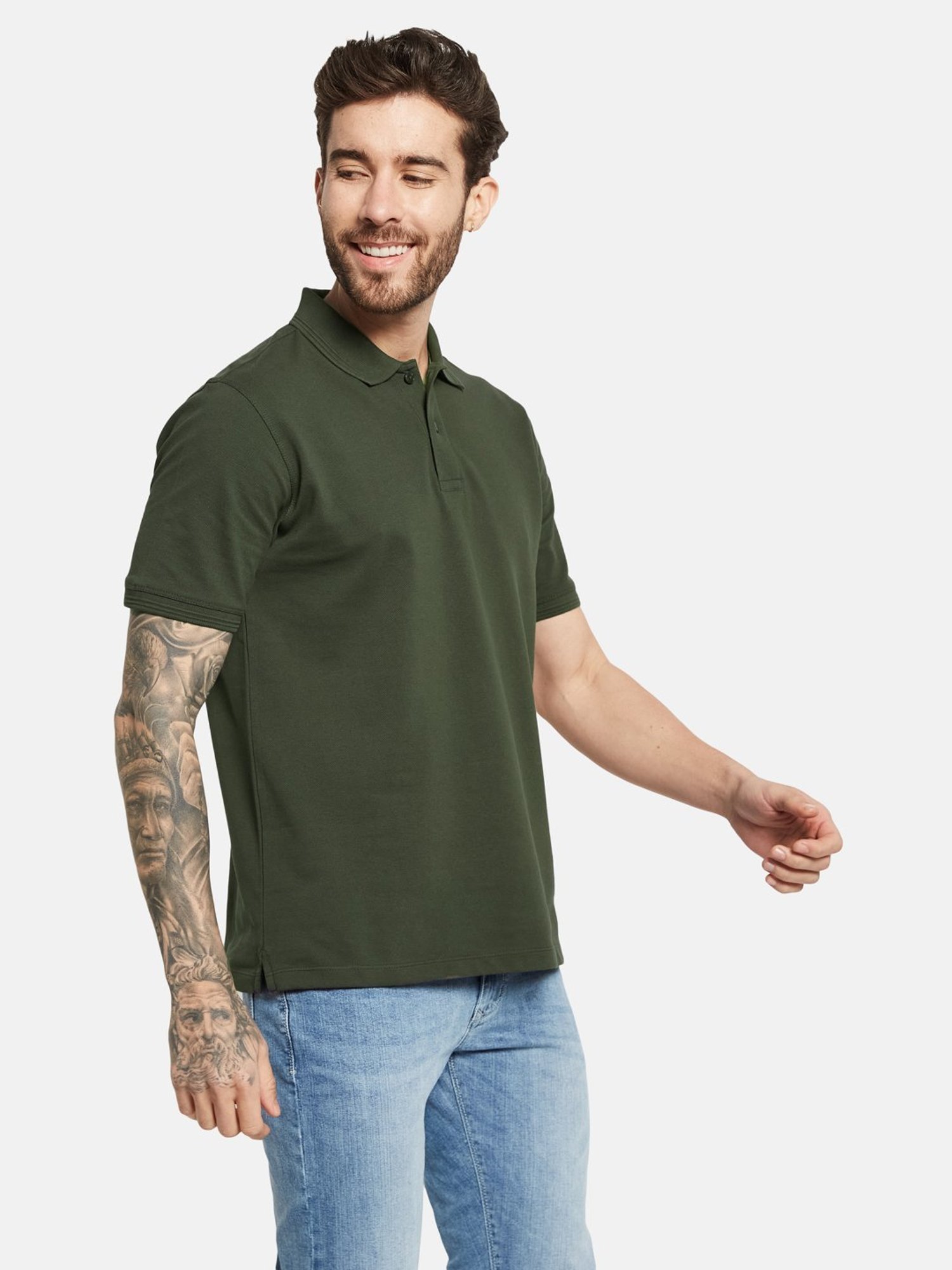 Octave Olive Cotton Regular Fit Polo T-Shirt