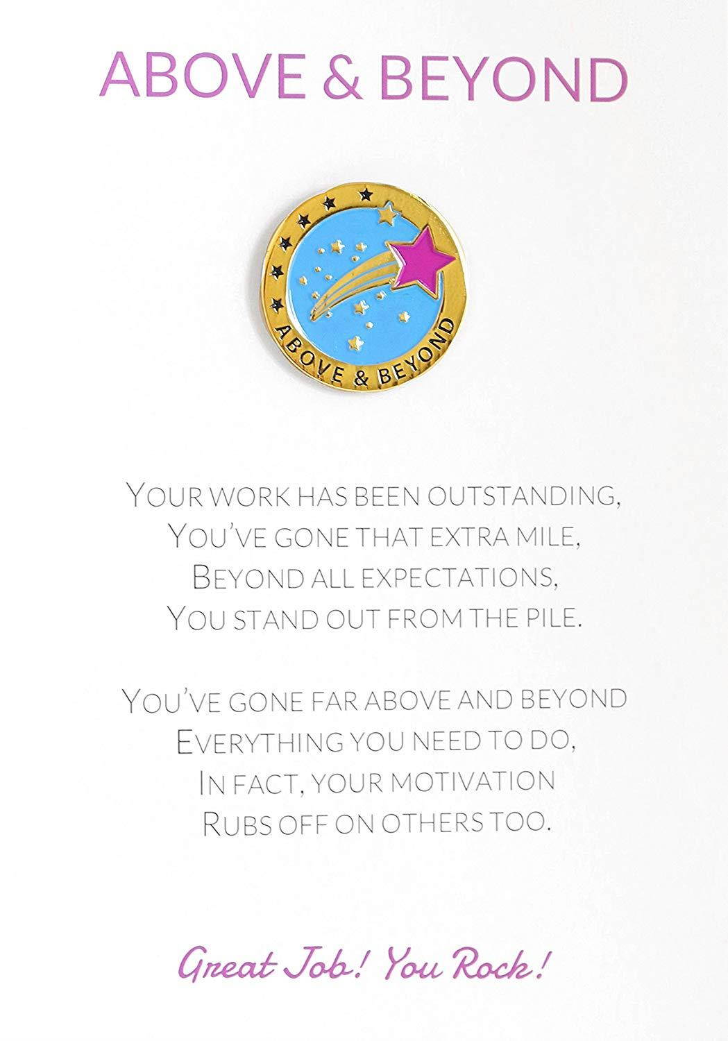 Above & Beyond Appreciation Greeting Card & Amazing Lapel Pin Gift, Perfect for Employee, Teacher, Student, Co-worker, Volunteer Recognition and Thanks