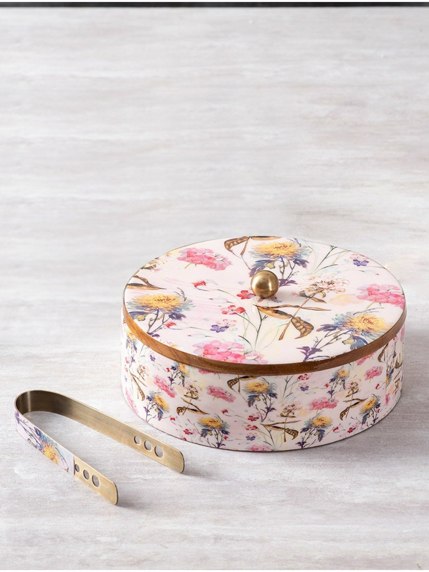 Nestroots Printed Casserole Wooden Box Chapati Box Food Warmer Set hotpot roti Box with Lid Tong