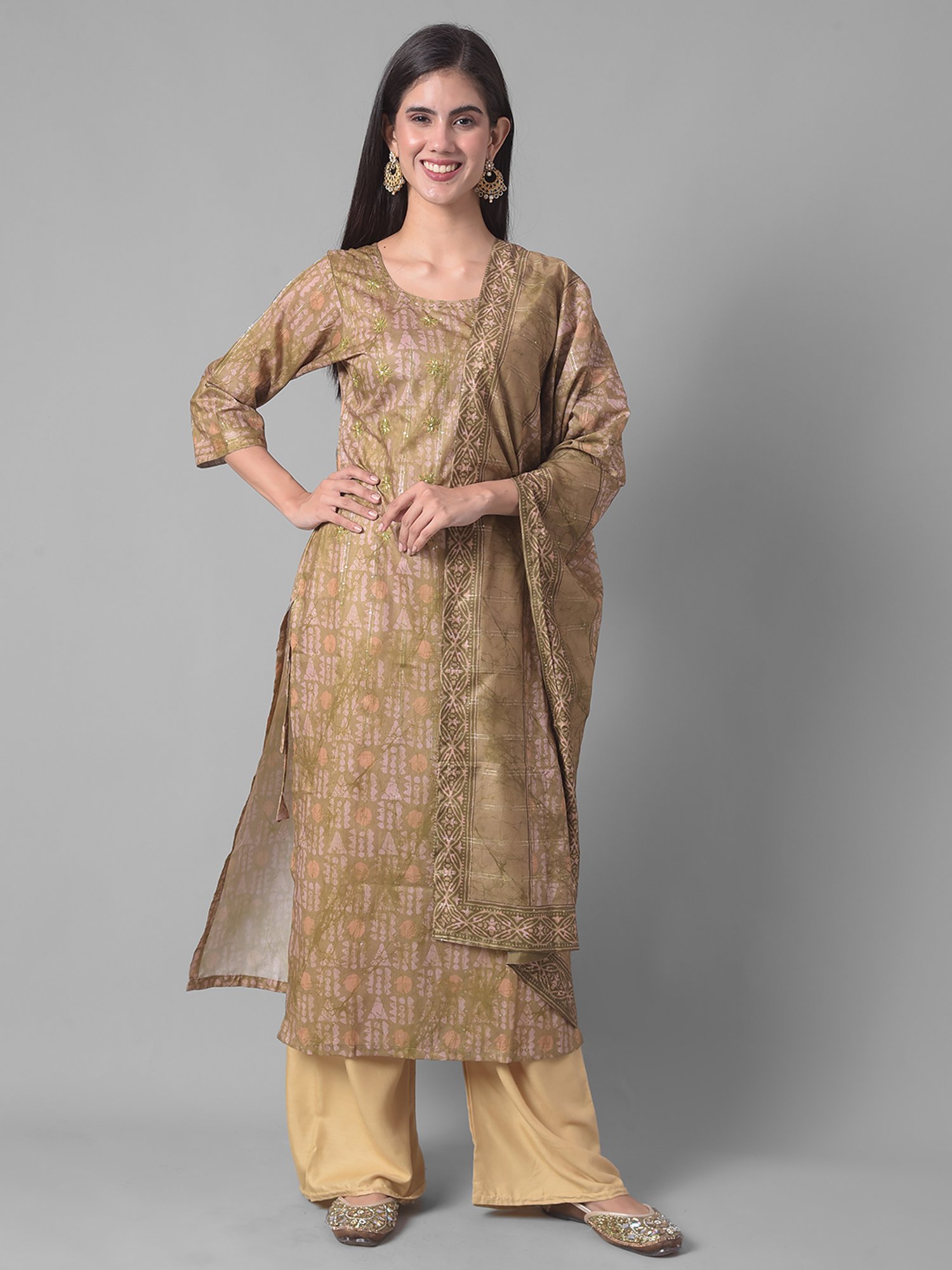 Dollar Missy Green Embellished Kurta With Dupatta