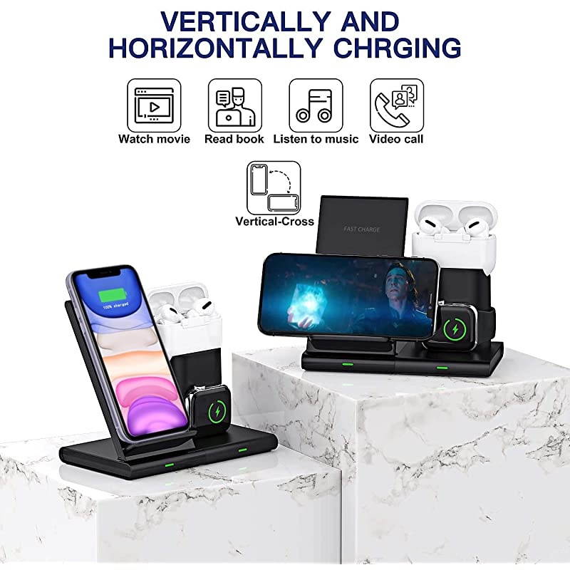 Wireless Charger 3 in 1 Charging Station Dock for Apple Watch Series 6SE5432 Airpods Pro2 75W Qi Fast Wireless Charging Stand for iPhone 11 Pro MaxSE 2020XS MaxXRXSX88 Plus