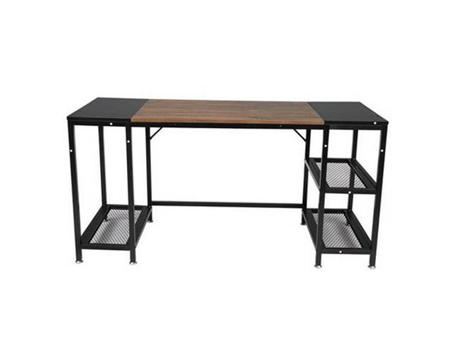 Computer Desk for Home Office,Laptop Desk with Metal Drawer,Industrial Study Writing Table with Storage Shelves,Simple Table with Splice Board,59 inches,Brown and Black,GT188