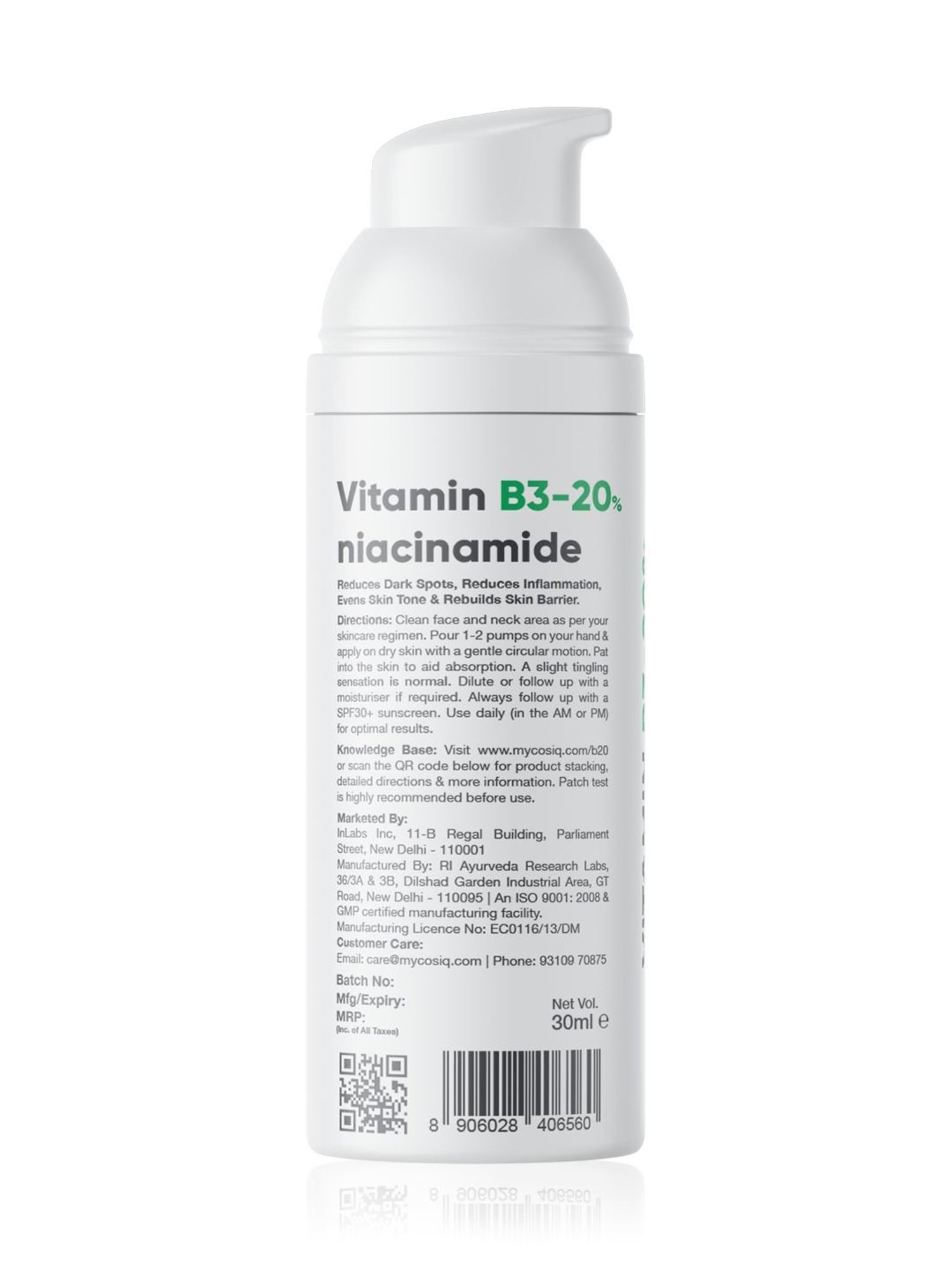 CosIQ Niacinamide Vitamin B3-20% Face Serum - 30 ml