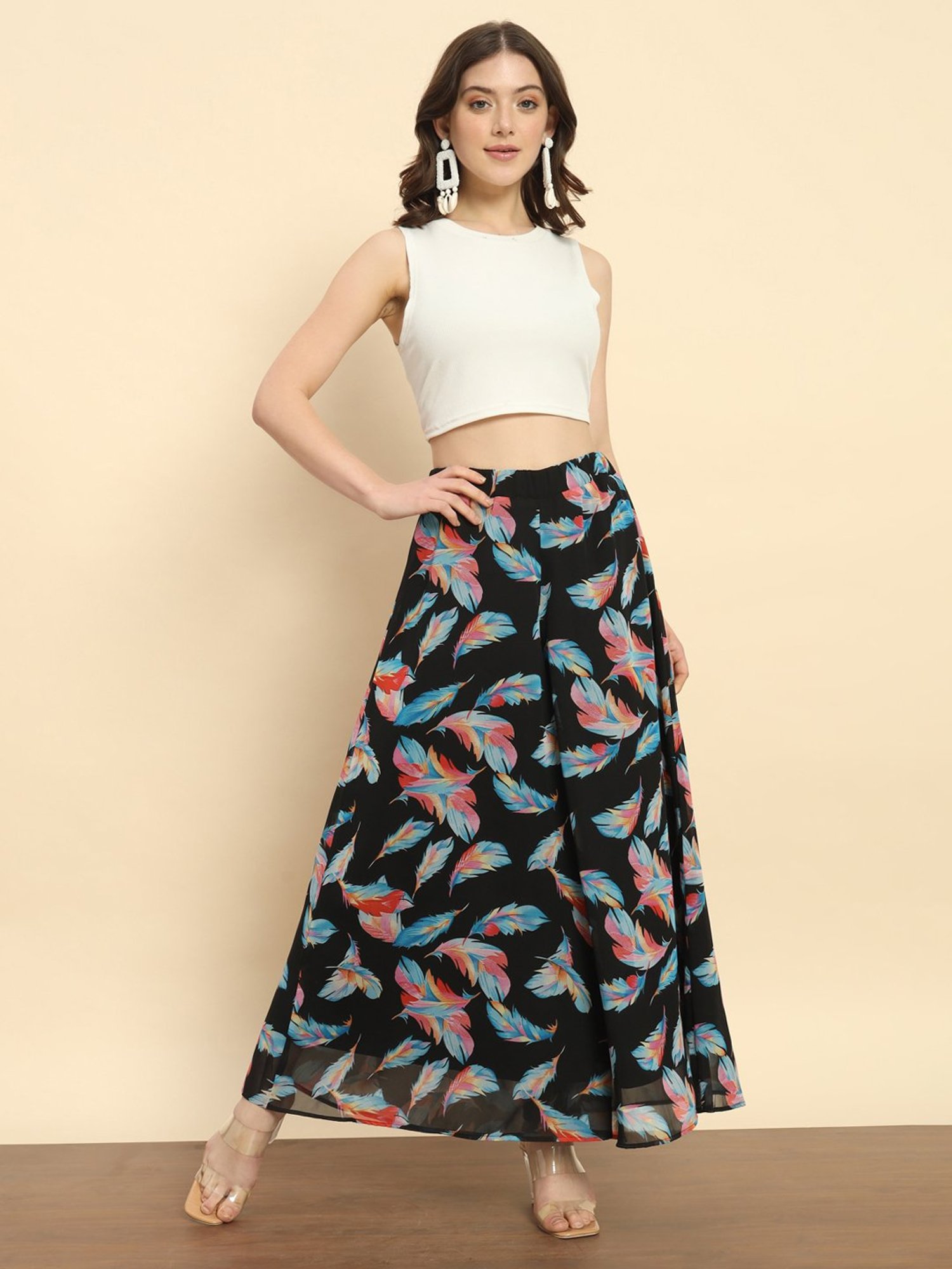 Trend Arrest Black Printed Flared Fit High Rise Palazzos