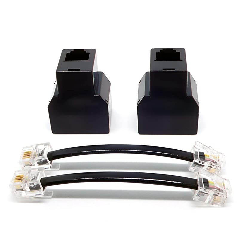 RJ11 Splitter Female To Female Telephone Line Adapter with Cable Black 2PACK