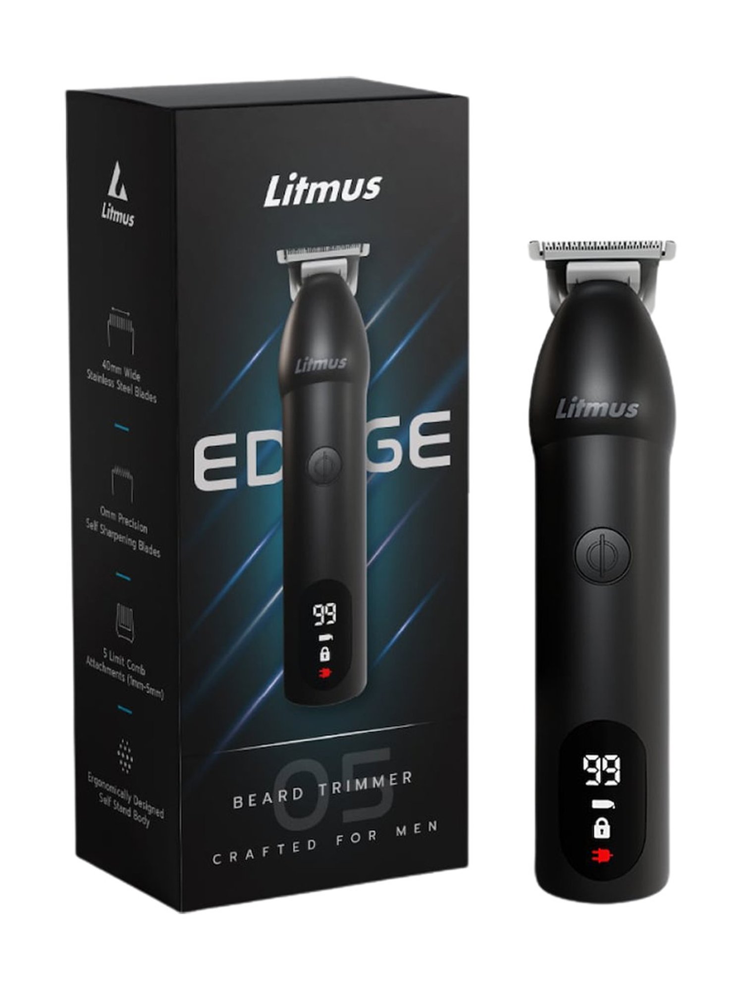 Litmus EDGE 05 Beard Trimmer for Men with 90 Min Runtime & 5 Mins Quick Charge (Matte Black Edition)