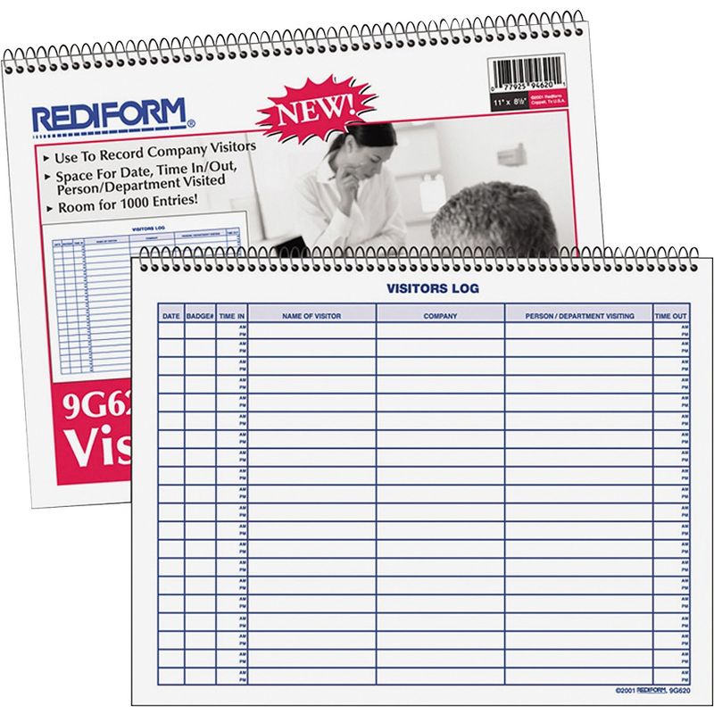 Rediform Visitors Log Book 1000 Entries Wire 50 Pgs 11"x8-1/2" White 9G620