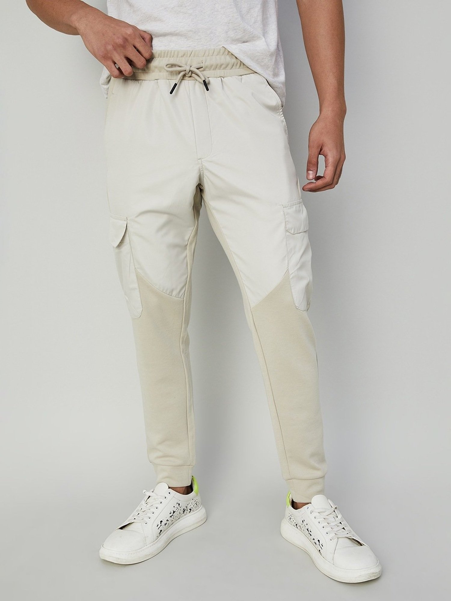 Bossini Beige Cotton Regular Fit Printed Joggers