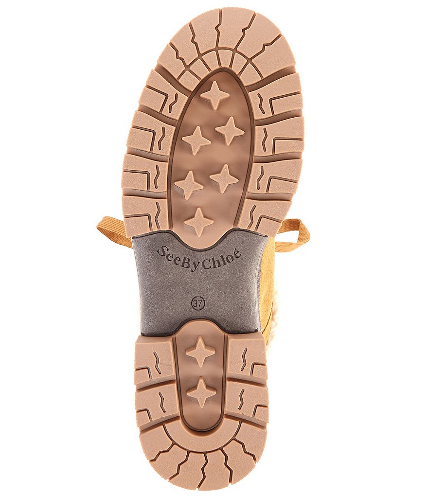 See By Chloe Aure Suede Shearling Lined Lug Sole Chukka Booties