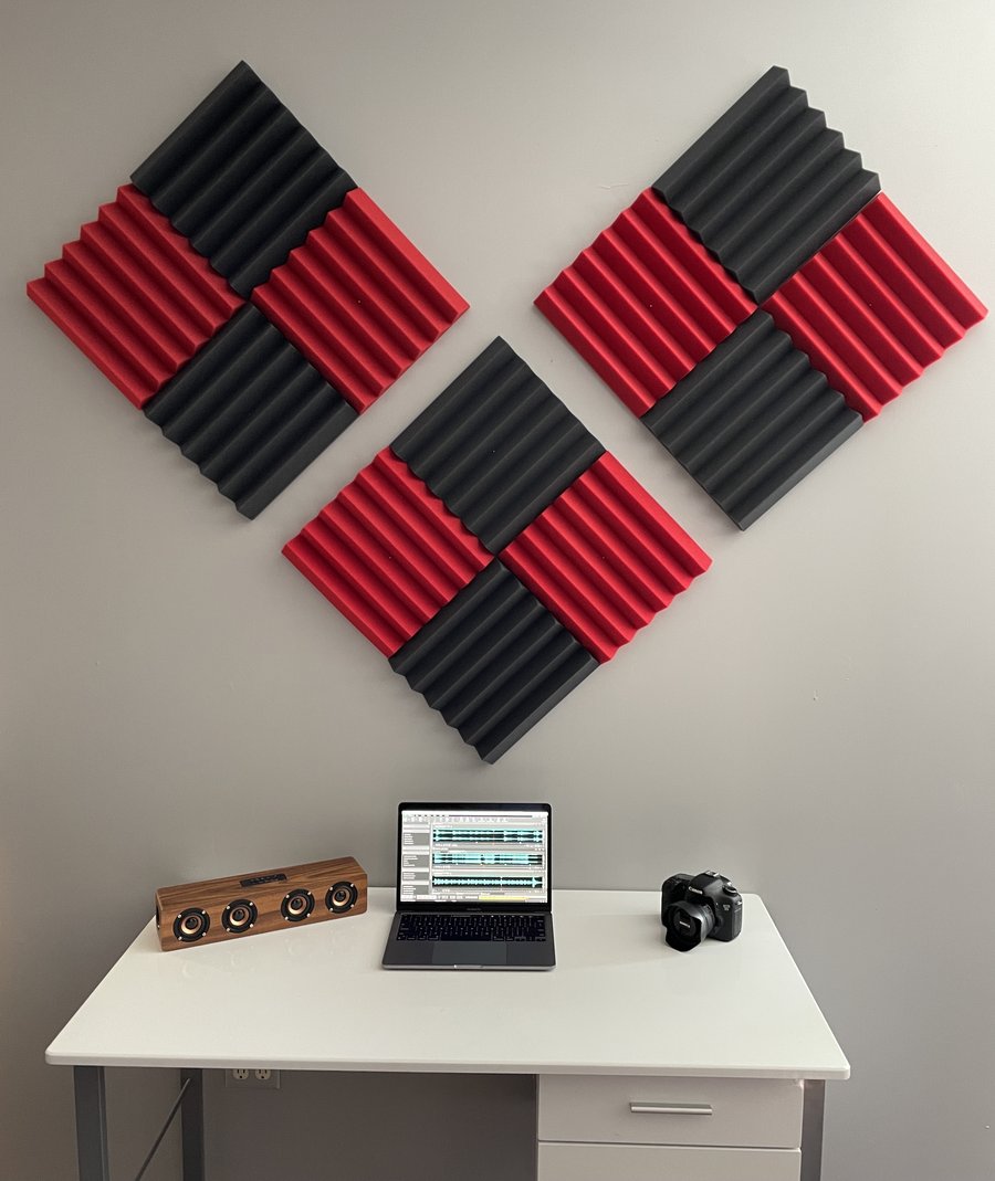 2" Red and Black Acoustic Wedge Soundproofing Studio Tiles 12 pack