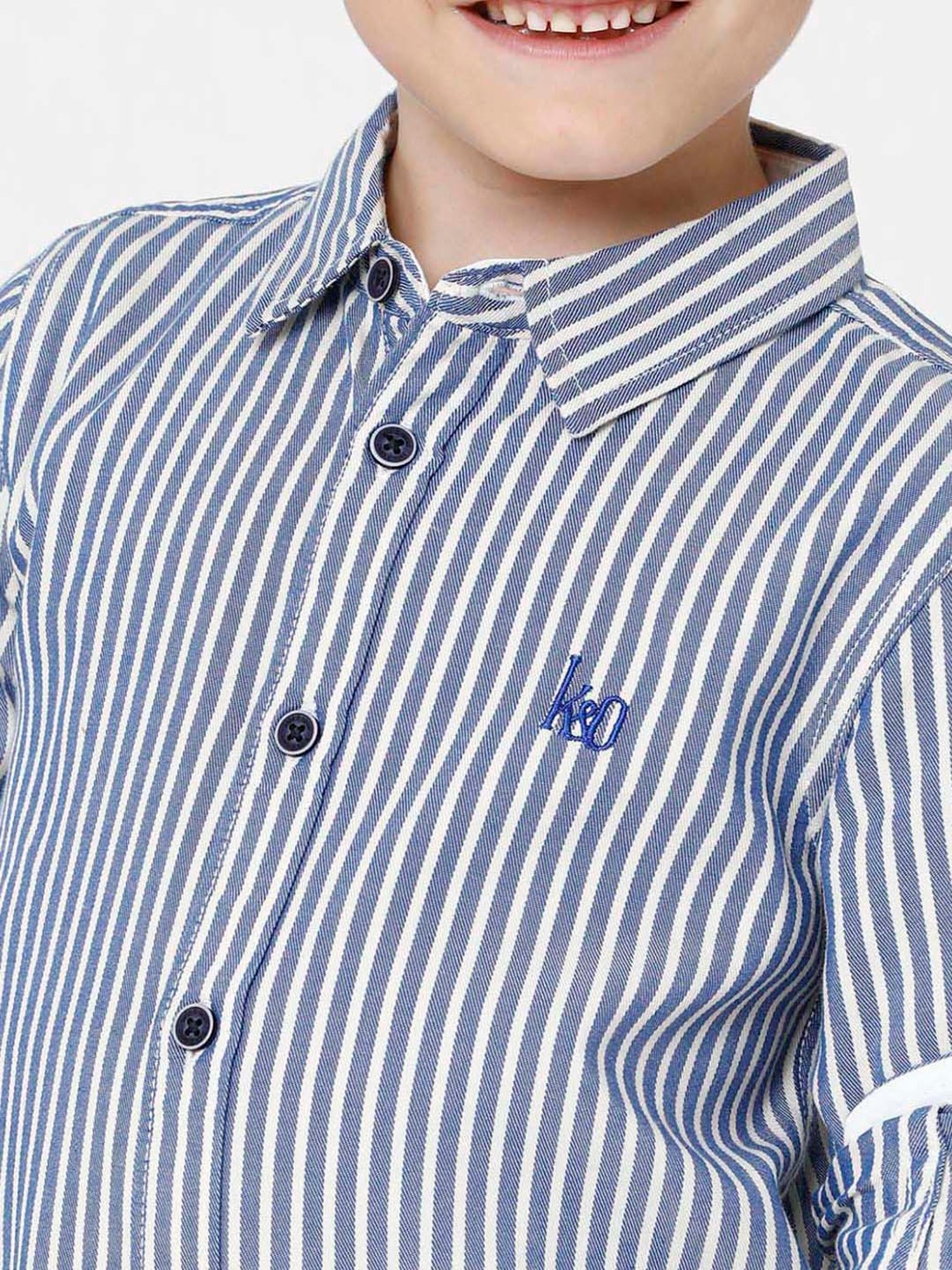 Kate & Oscar Kids Blue Cotton Striped Full Sleeves Shirt