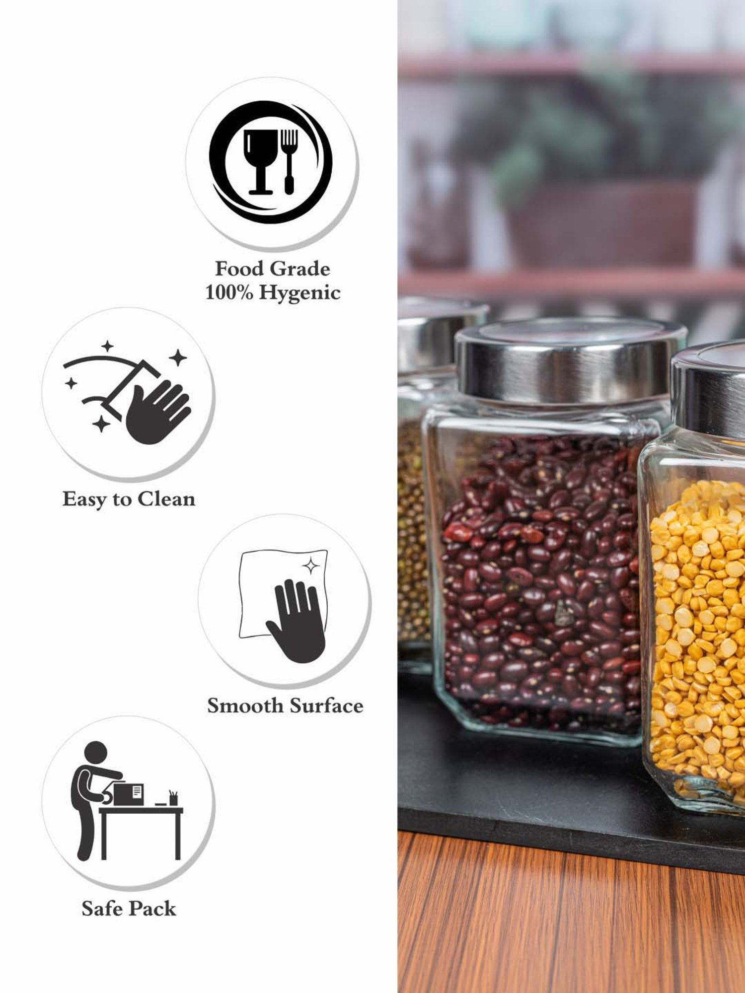 White Gold Transparent & Silver Glass 9 cm Jar - Set of 3