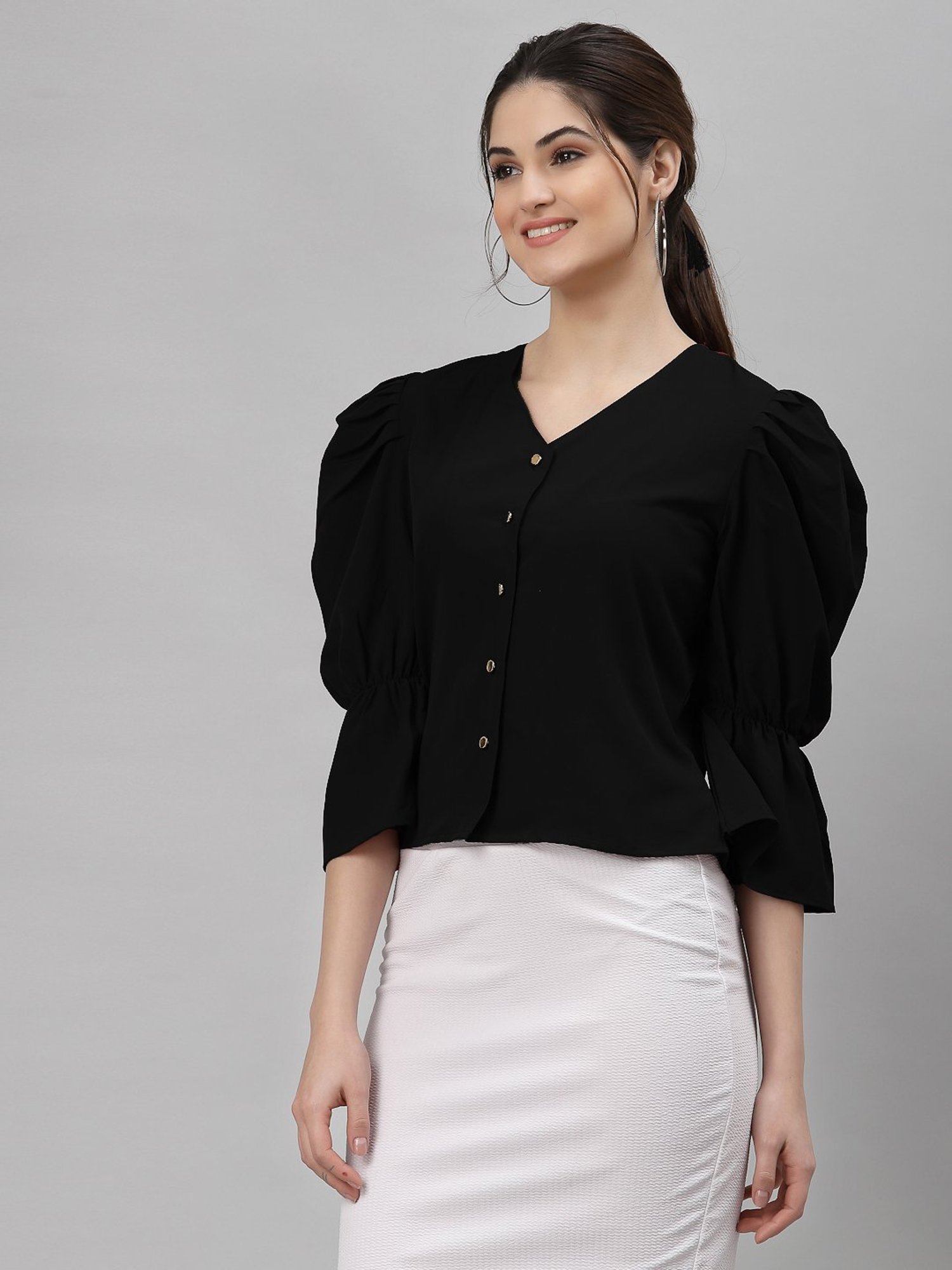 NEUDIS Black V Neck Blouse