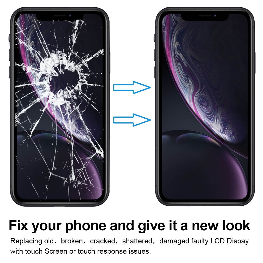 Replacement incell TFT Material LCD Screen and Digitizer Full Assembly for iPhone XR(Black)