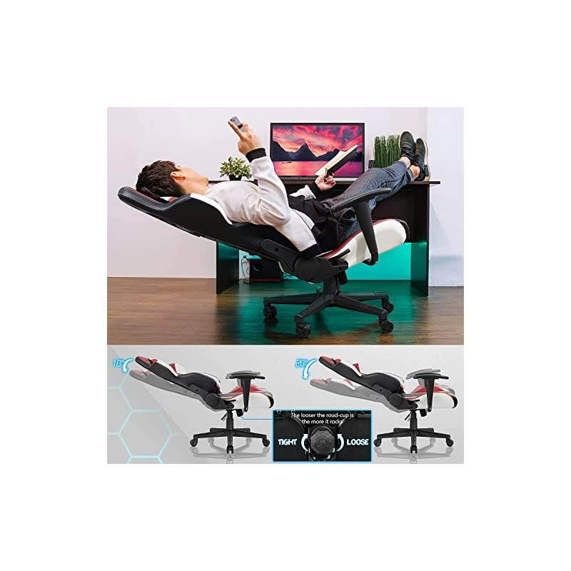 Gaming Chair Racing Style High-Back PU Leather Office Chair Computer Desk Chair Executive and Ergonomic Swivel Chair with Headrest and Lumbar Support (Red)