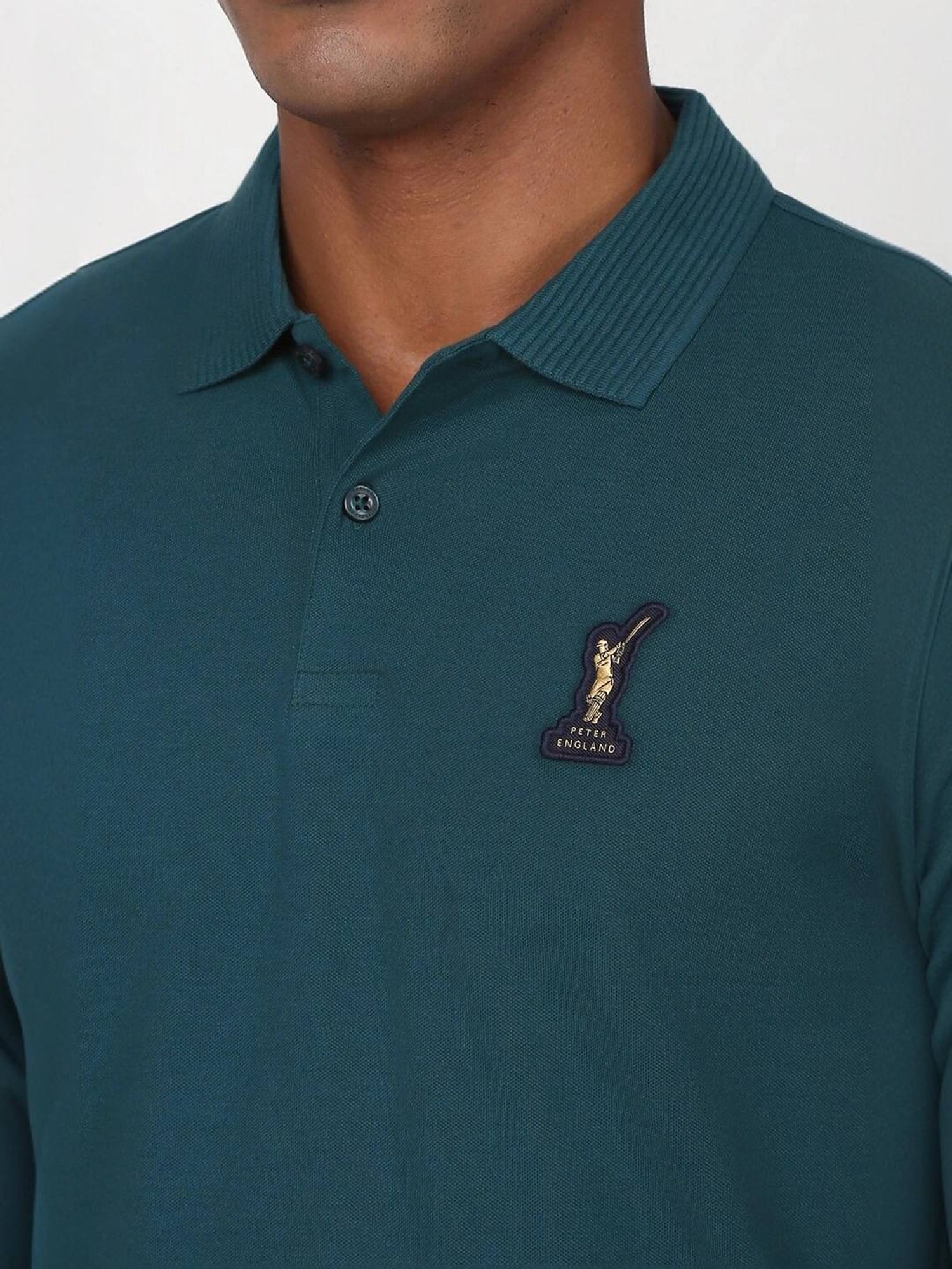 Peter England Casuals Green Cotton Regular Fit Polo T-Shirt