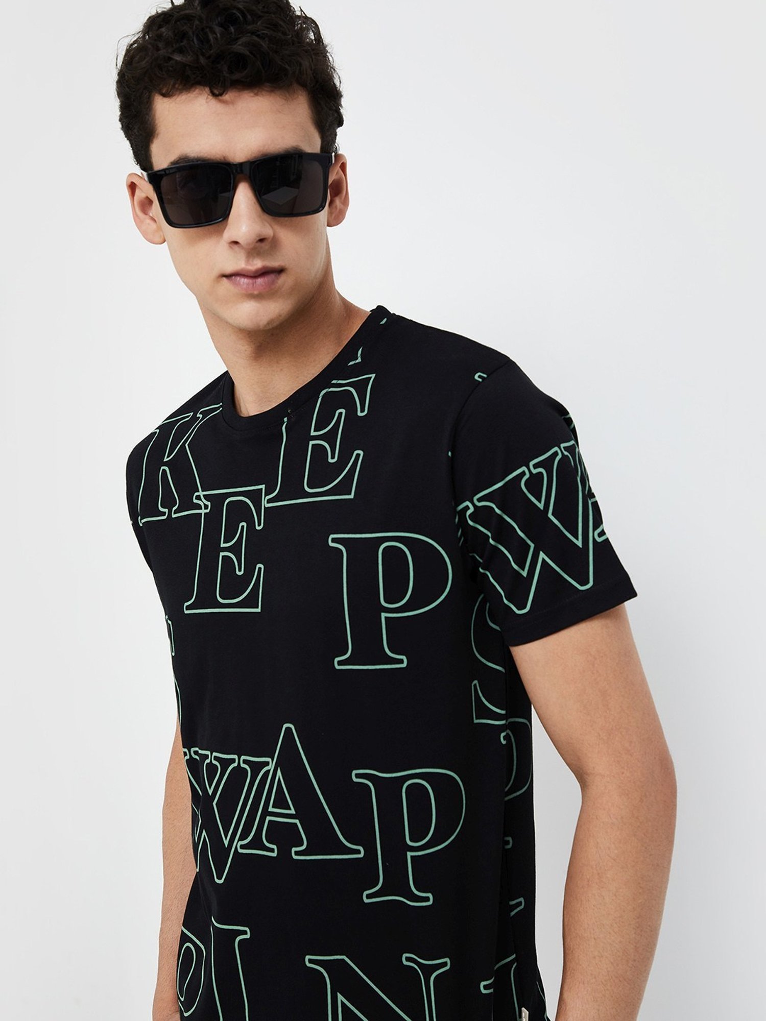 Forca Black Cotton Regular Fit Printed T-Shirt