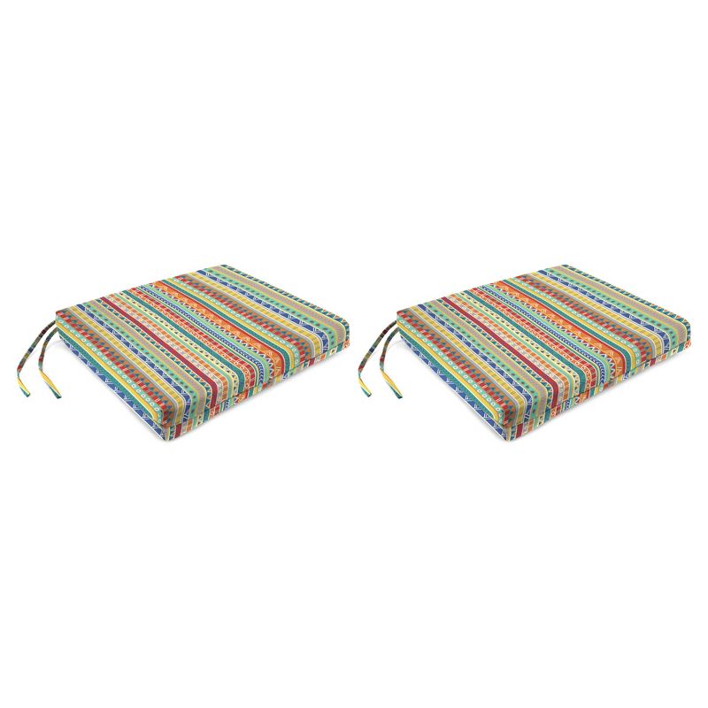 Outdoor Set Of 2 French Edge Seat Cushions In Bramlett stripe Carotene - Jordan Manufacturing
