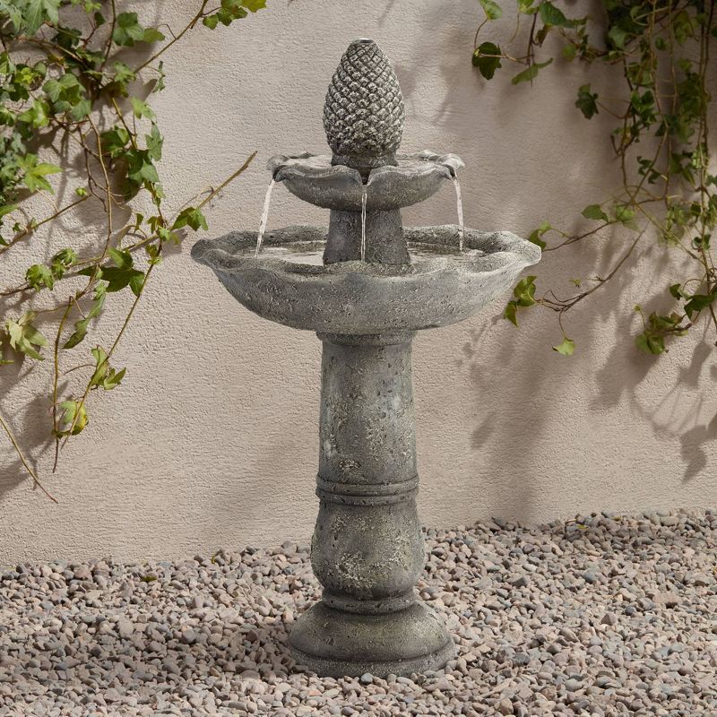 John Timberland Italian Outdoor Floor Water Fountain 35" High 2 Tiered Pineapple Bird Bath for Yard Garden Patio Deck Home