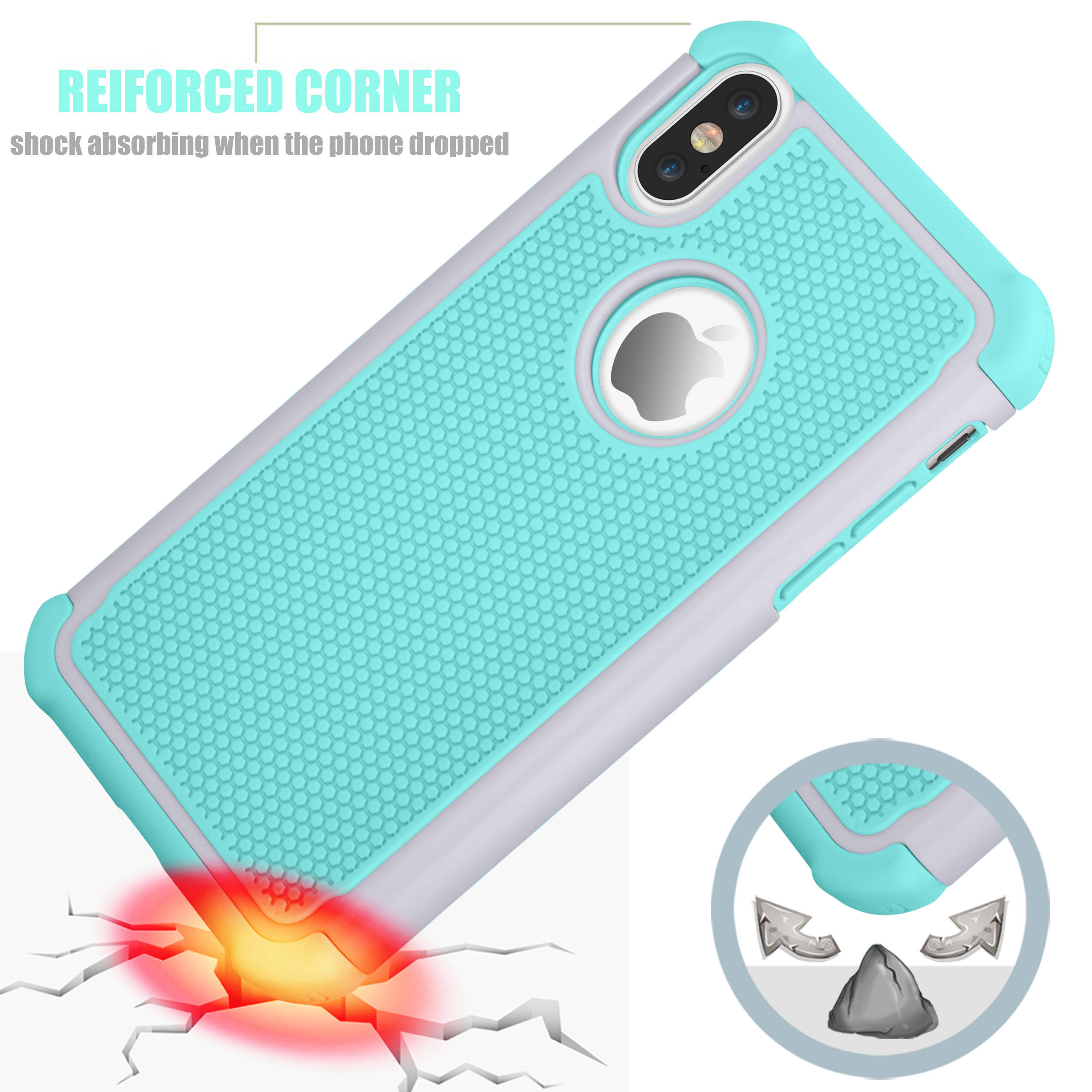 iPhone X Case, iPhone X Cute Case, Tekcoo [Tmajor] Shock Absorbing [Turquoise] Rubber Silicone & Plastic Scratch Resistant Bumper Grip Rugged Hard Cases Cover for Apple iPhone X (5.8 inch)