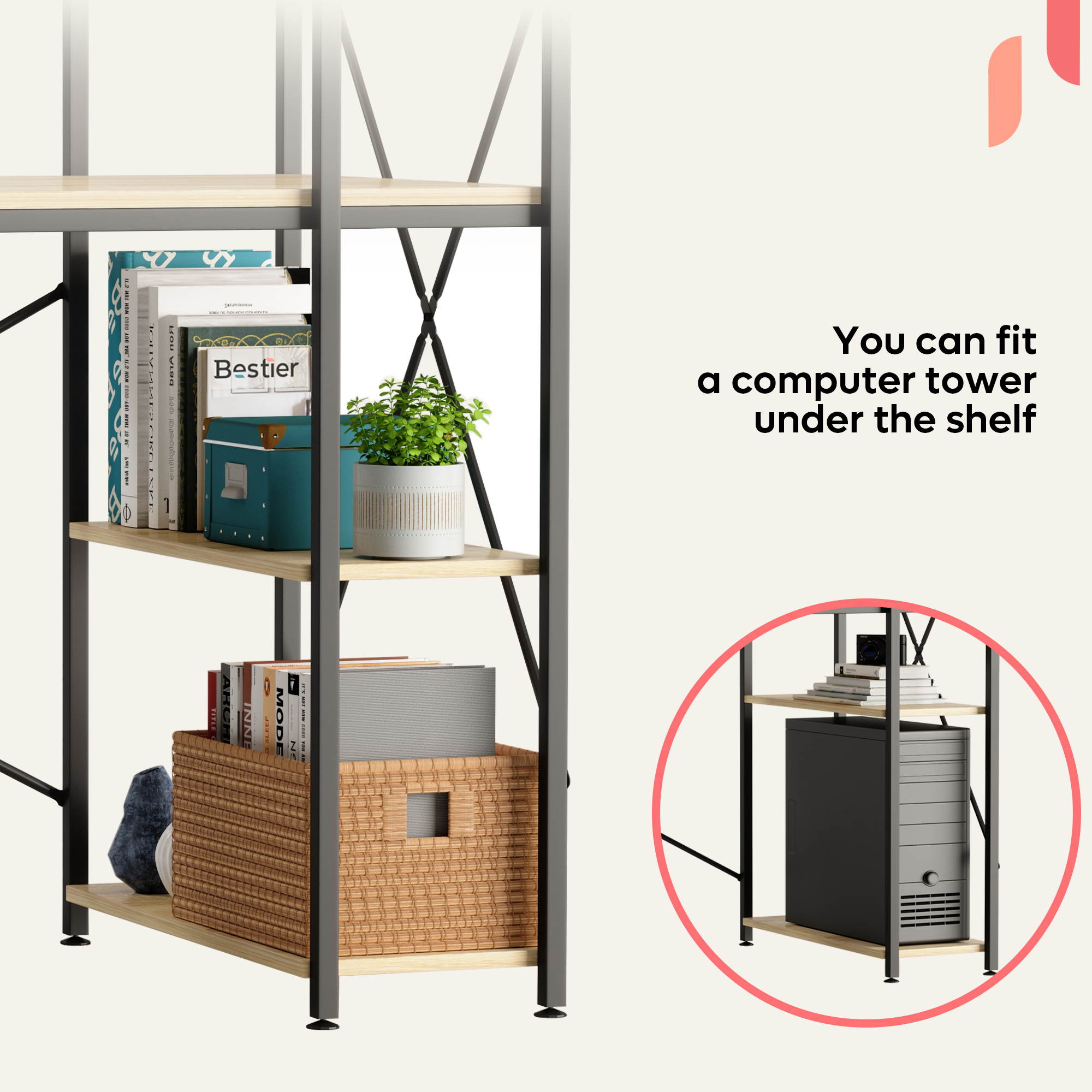 Bestier 63 Inch Computer Desk with Storage Shelves, Modern Bookshelf Desk with Headphone Hook Large Workstation Writing Desk with Reversible Bookshelves Home Office Work Table Study Desk Grey