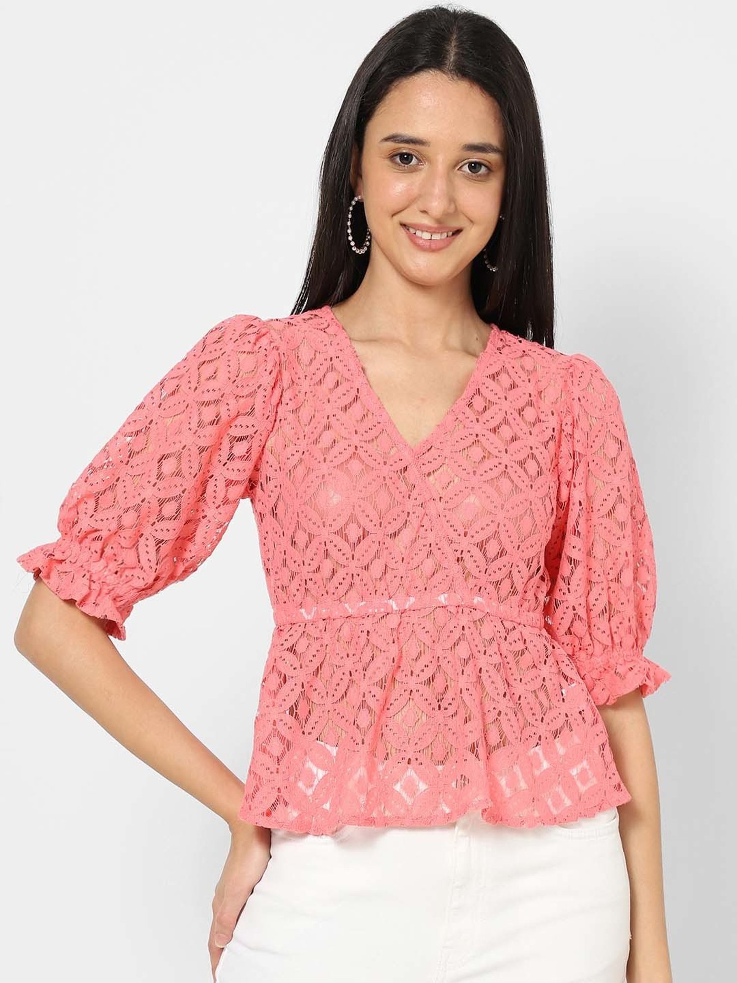 VASTRADO Peach Lace Work Top