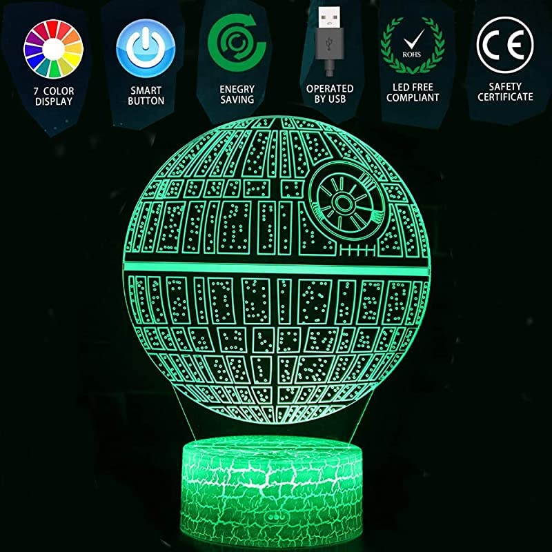 3D Illusion Star Wars Night Light Three Pattern Death StarMillennium FalconStarships Interstellar 7 Color Change Decor Lamp Desk Table Night Light Lamp for Kids Children Holiday Gift