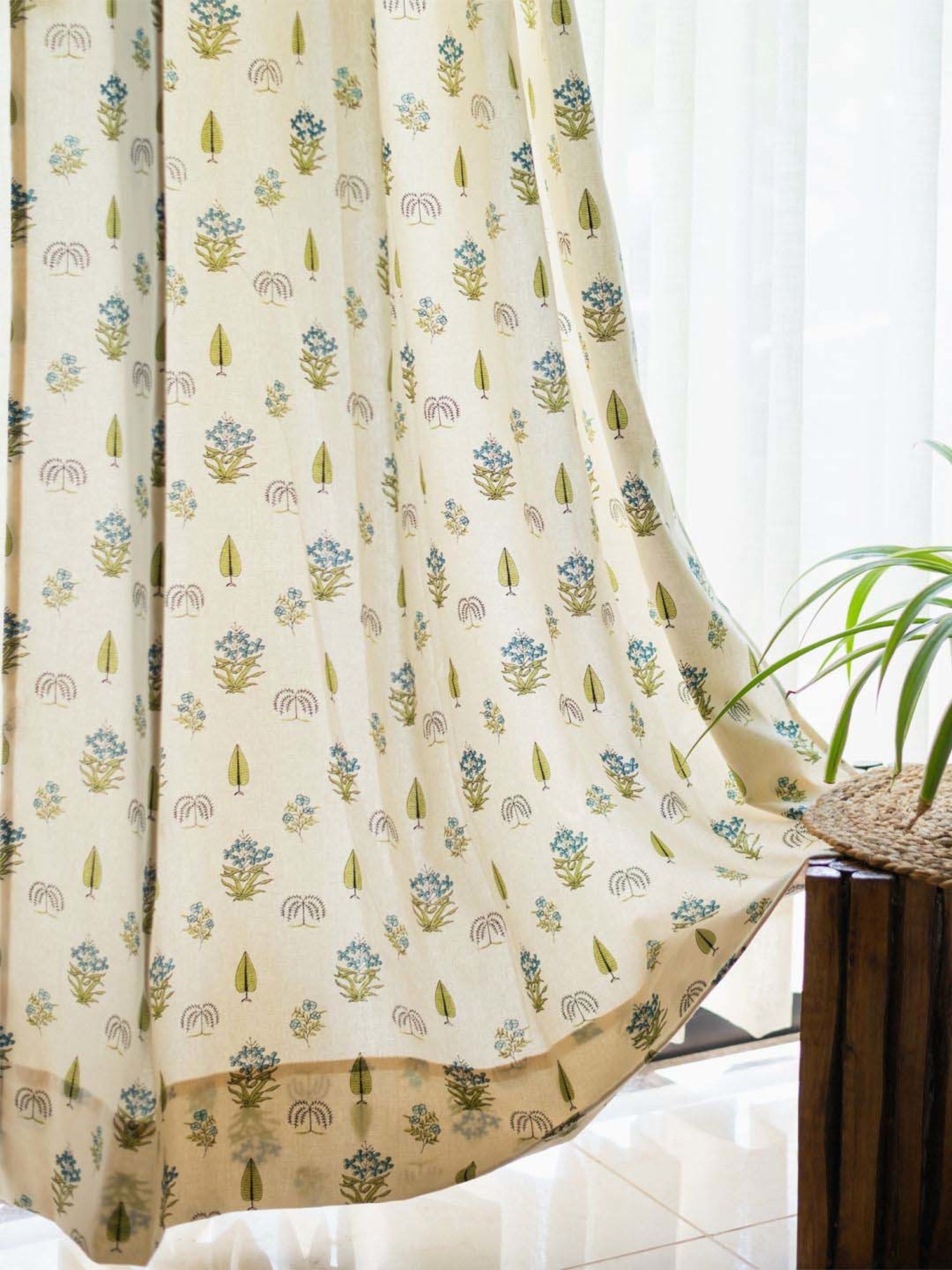 Urban Space Blue Cotton Door Curtain With Tieback & Eyelet - Set of 2