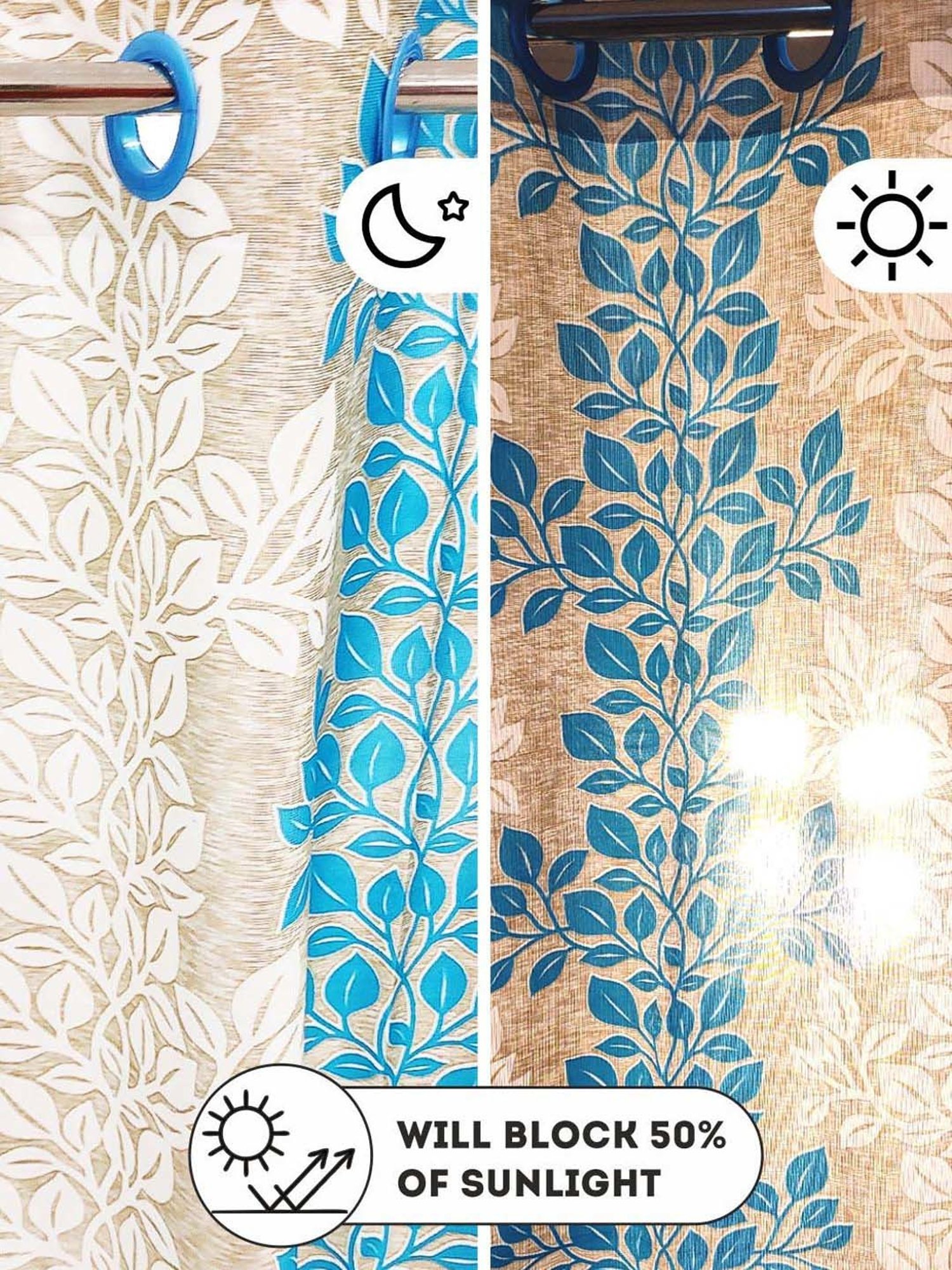 Bianca SANTORO Beige & Blue Faux Silk 7 Ft. Door Curtain - Set of 2
