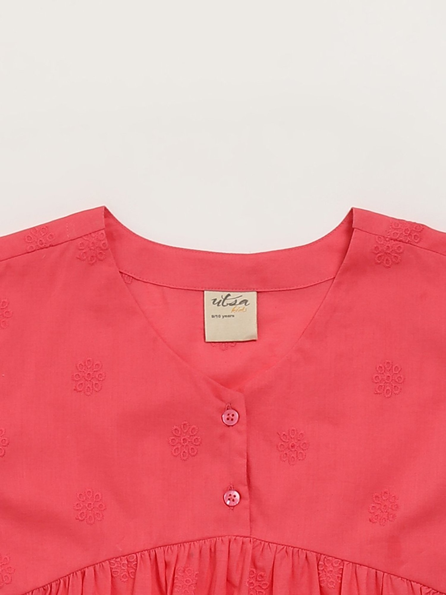 Utsa Kids by Westside Coral Schiffli Design Cotton Dress