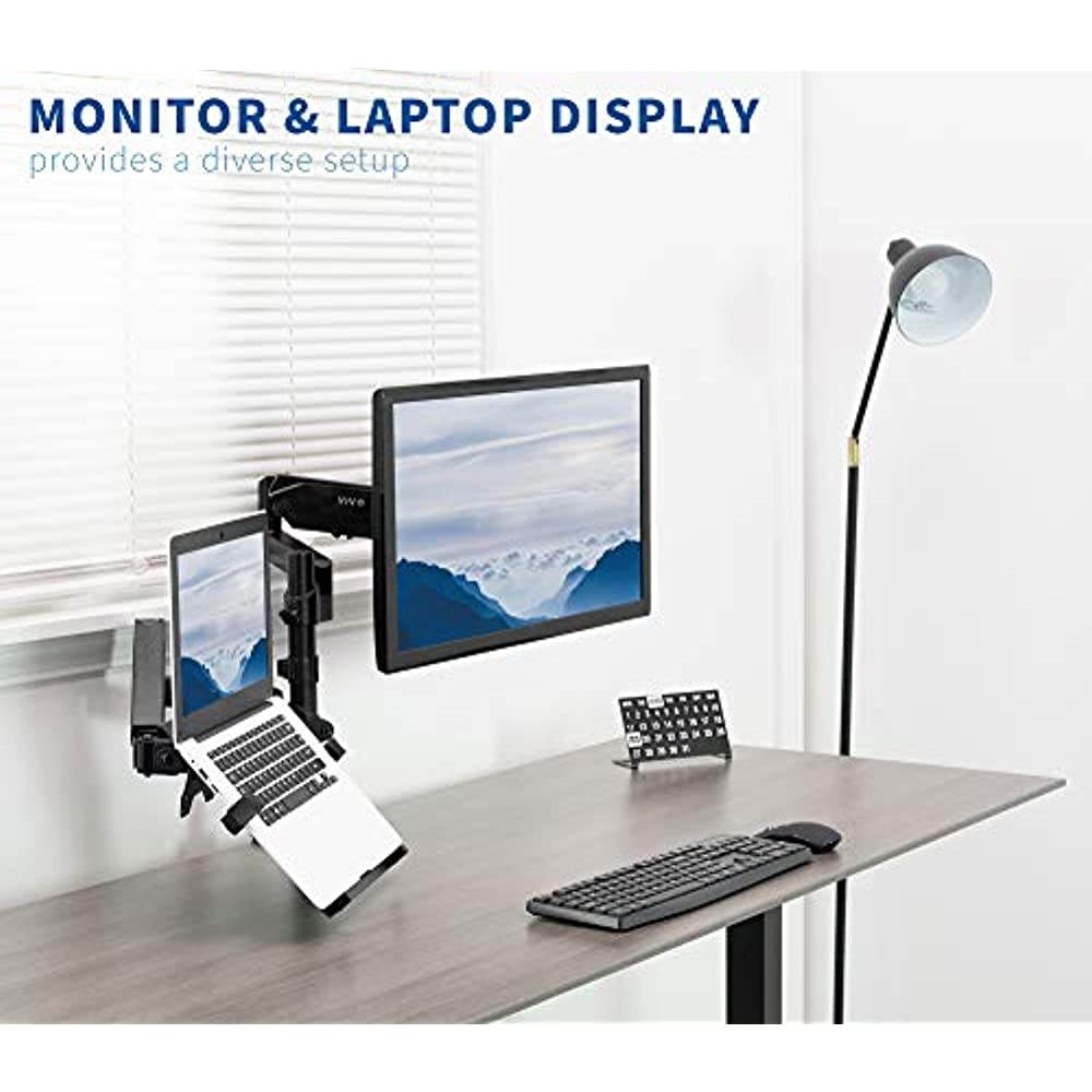 VIVO Black 17" to 32" Monitor + Laptop Pneumatic Spring Sit-Stand Desk Mount | Articulating VESA Stand (STAND-V102L)