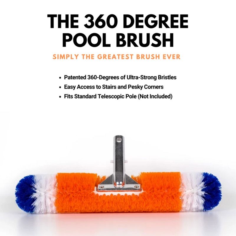 Blue Torrent 18" 360 Degree Brush Around Polypropylene Bristles Above and In Ground Swimming Pool Wall and Floor Cleaning Brush Attachment Accessory