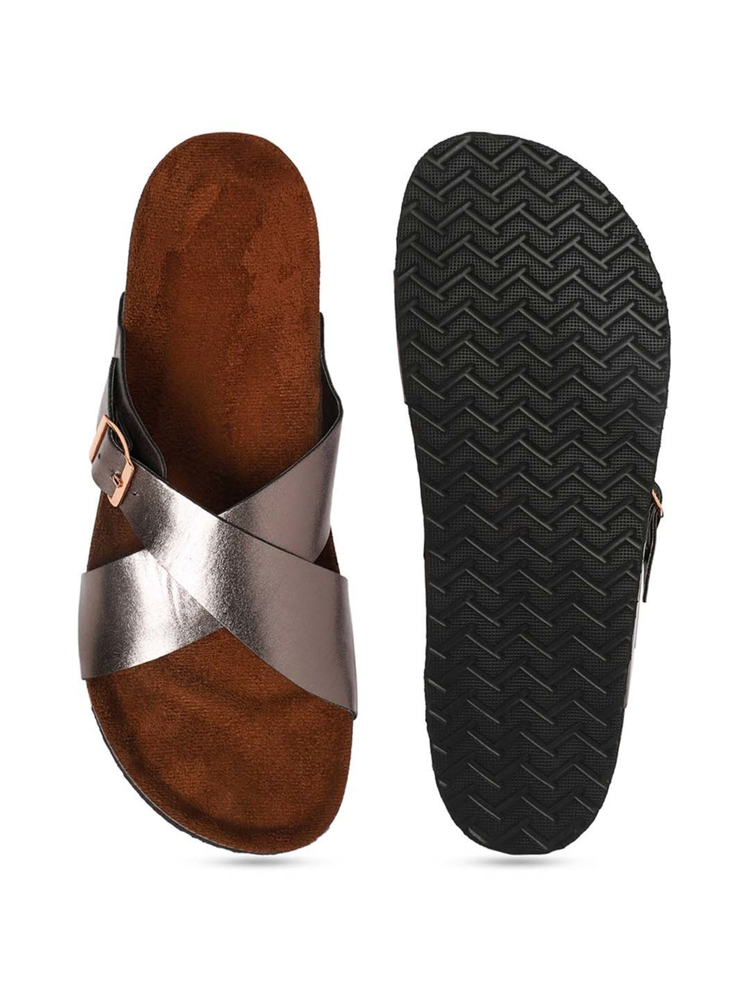 Mozafia Women's Copper Cross Strap Sandals