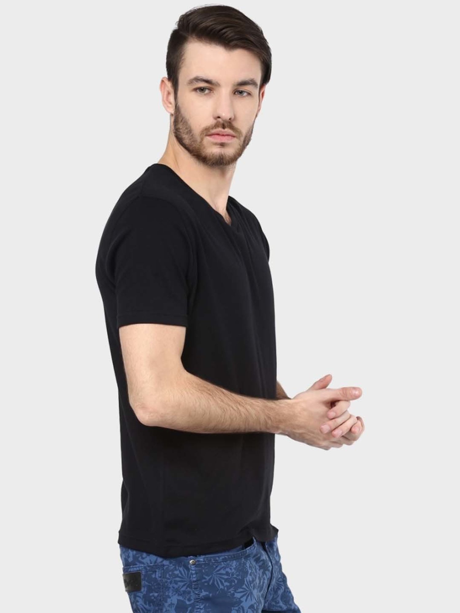 BOSSINI Black Cotton Regular Fit T-Shirt
