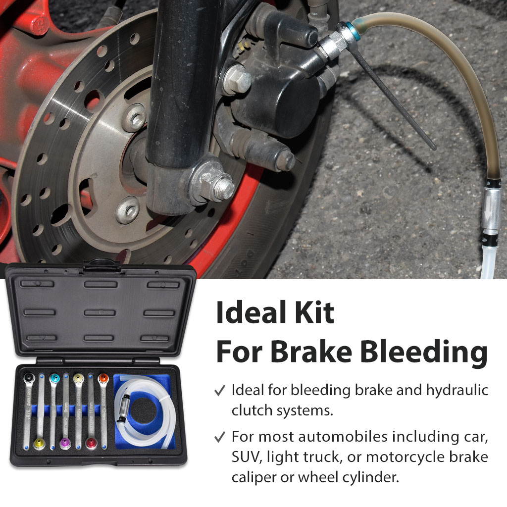 FIRSTINFO 7-12mm & 3/8-Inch Drive Brake Fluid Clutch Bleeder Hose w/12 Point Wrench and Check Valve 7-Piece Kit For Brake Bleeding & Hydraulic Clutch Systems