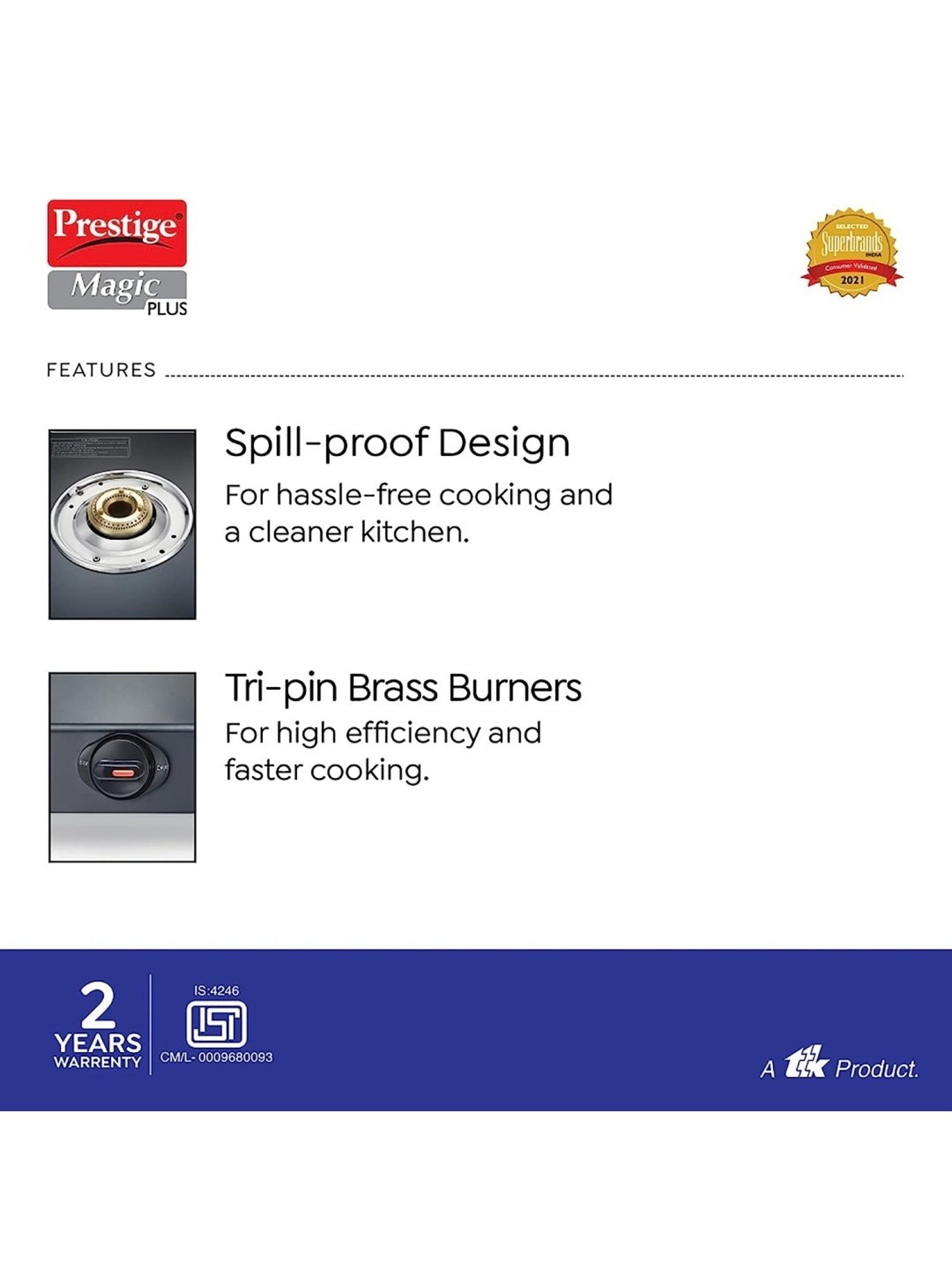 Pigeon Blackline Smart Black Glass Manual Gas Stove (2 Burners)