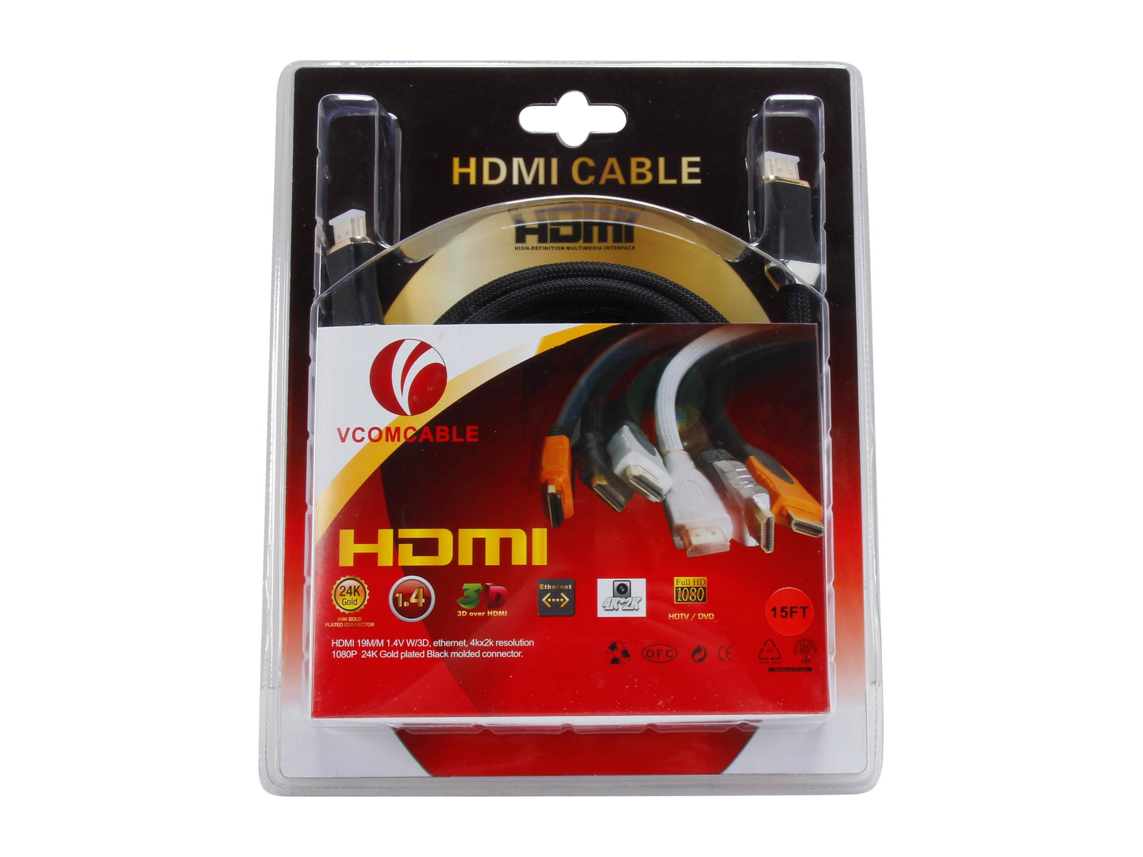 VCOM VC-H14/15M 15 ft. HDMI&reg; 1.4V Type A to A High Speed with Ethernet Pure Copper Cable Gold Plated