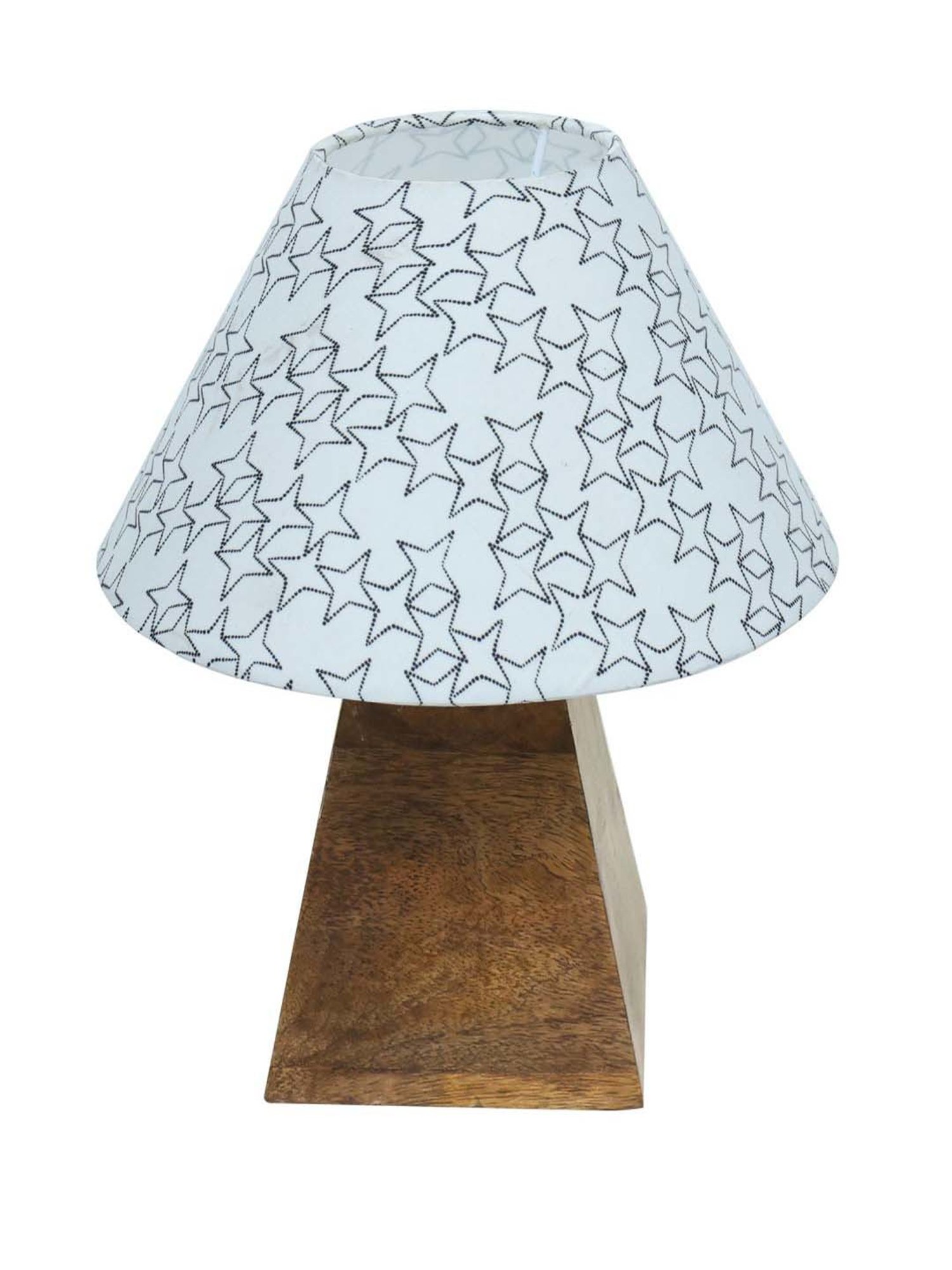 Homesake Cone Star White Wood Pyramid Table Lamp with Fabric Lampshade